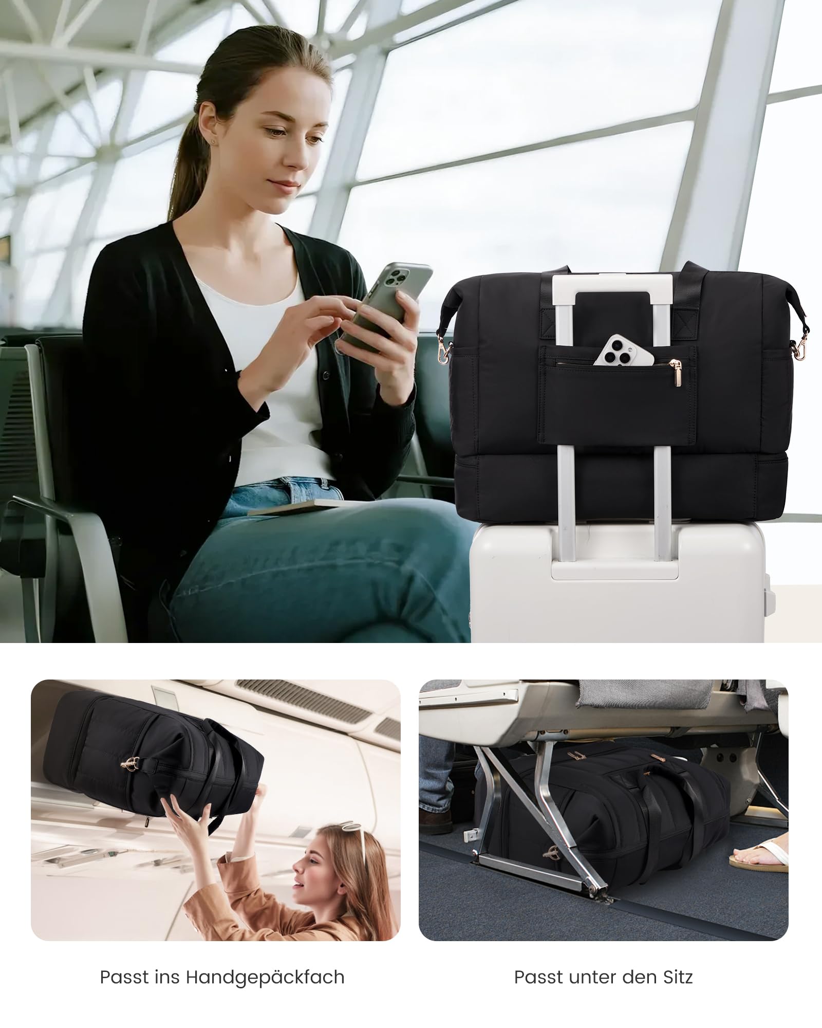 LOVEVOOK Reisetasche Damen, Weekender Tasche, Große Handgepäck Reisetaschen | Puffer Kliniktasche Geburt mit Schuhfach & Nassfach, Sporttasche, Travel Bag für Reisen, Urlaub, Wochenende, Fitnessstudio