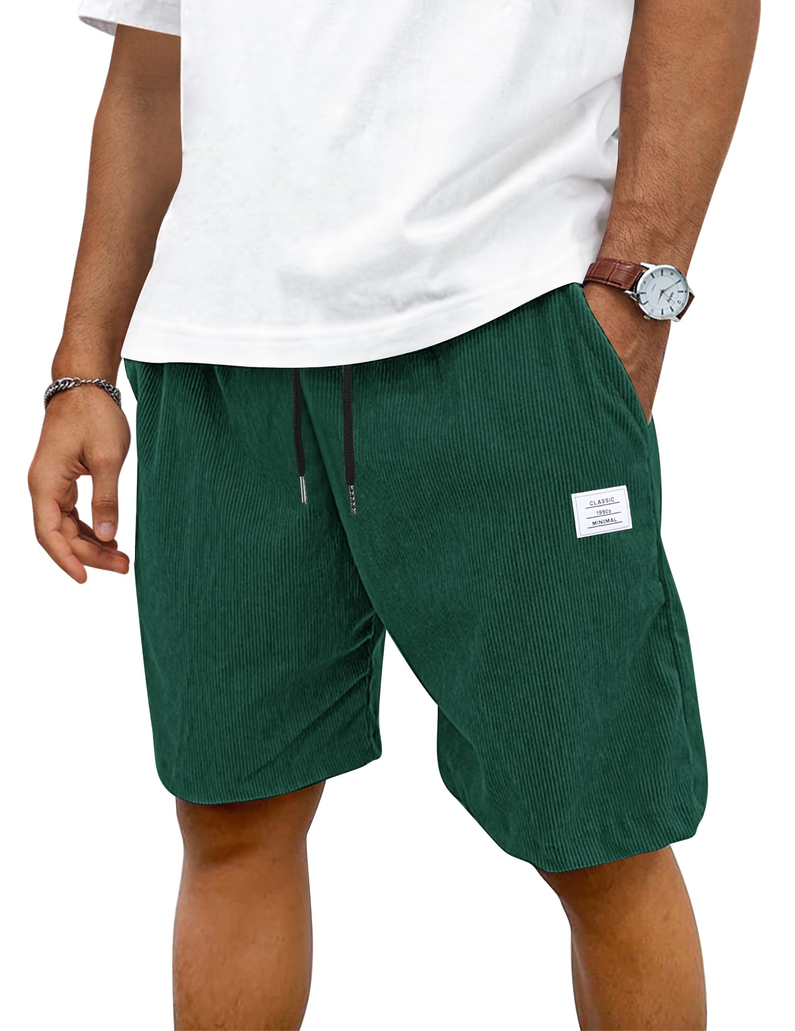 TARAINYA Corduroy Kurze Hosen Herren Baumwolle Kordelzug Shorts Hose Sommer Stretch Mit Taschen