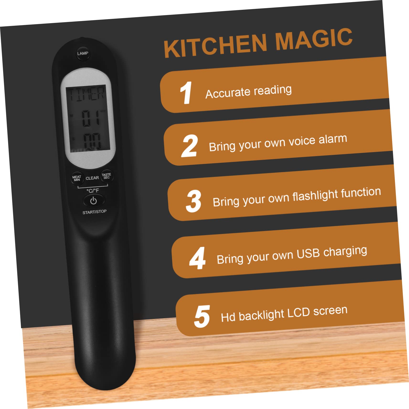 Termometro Digitale Carne per Cucina Bbq, USB Ricaricabile Nero