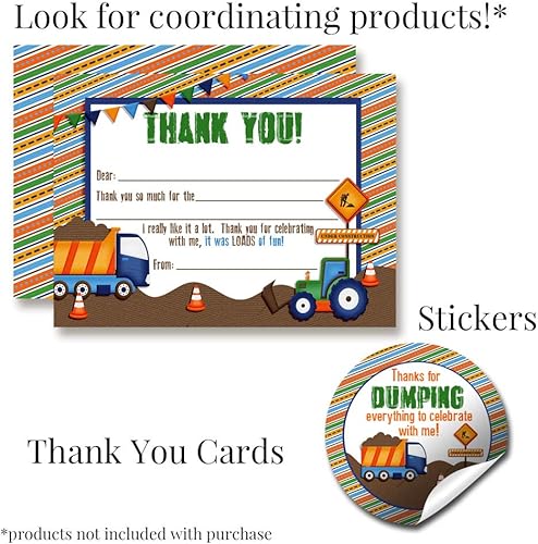 Miniatura 7 de Dump Everything Construction Site - Invitaciones para fiestas de cumpleaños, veinte tarjetas de relleno de 5 x 7 pulgadas con 20 sobres blancos de