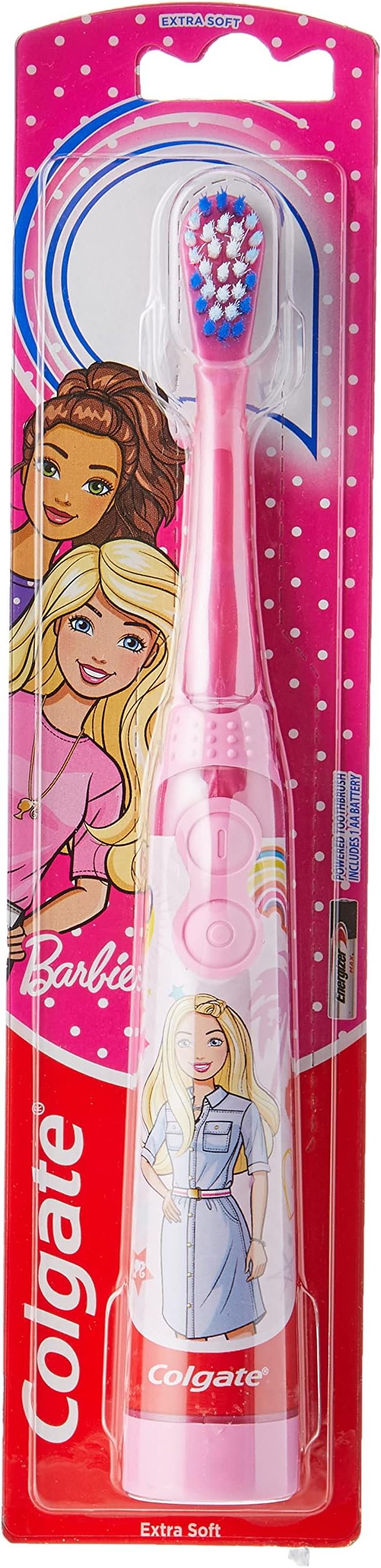 Colgate Kids Extra Soft Bristles Barbie Battery Powered Toothbrush With Tongue Cleaner 1 Pc. (Pink), semi automatic