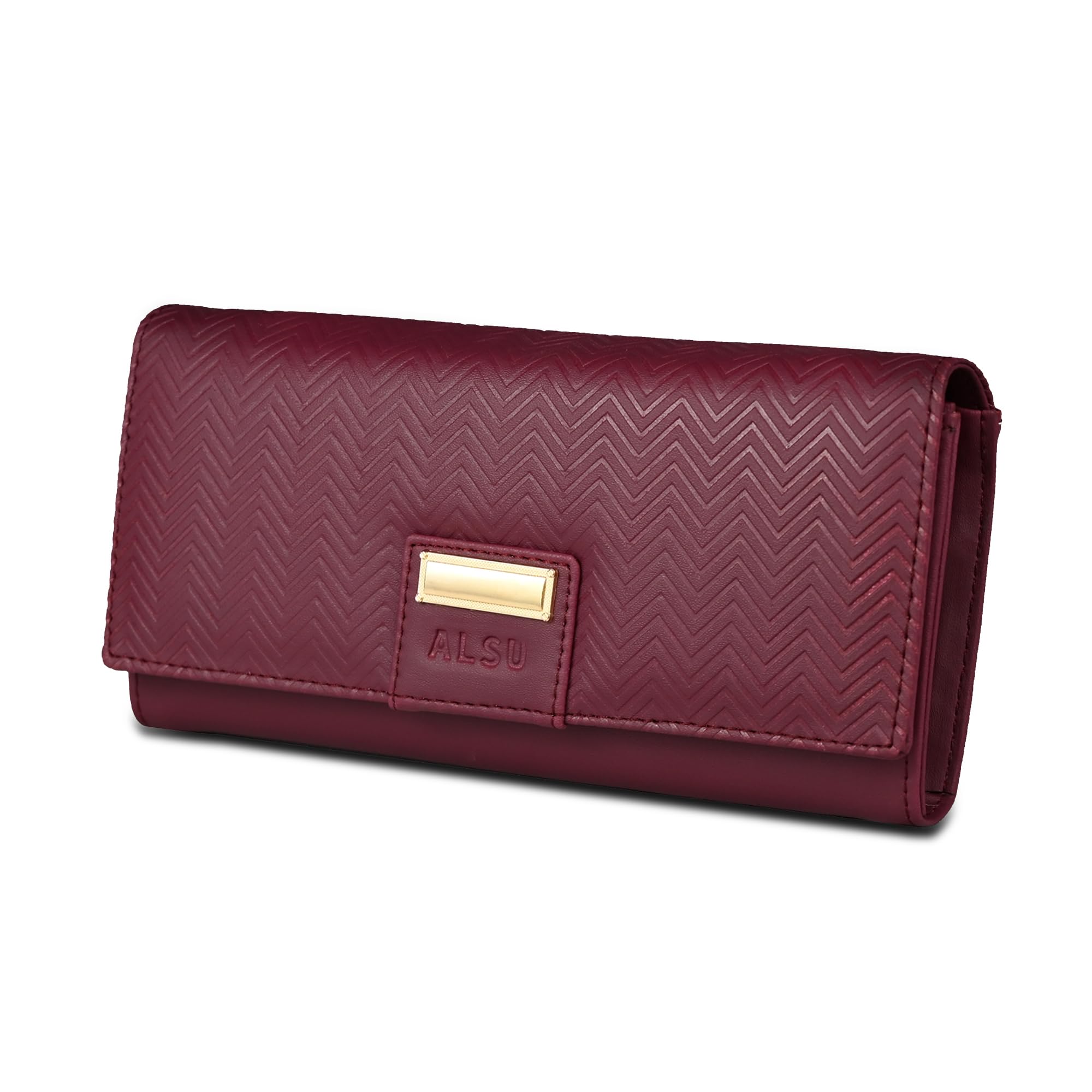 ALSU Women's Maroon Wallet Hand Purse Clutch Vegan Leather | Embossed Design | Phone Pocket | 4 Card Pocket (nur-002mar)