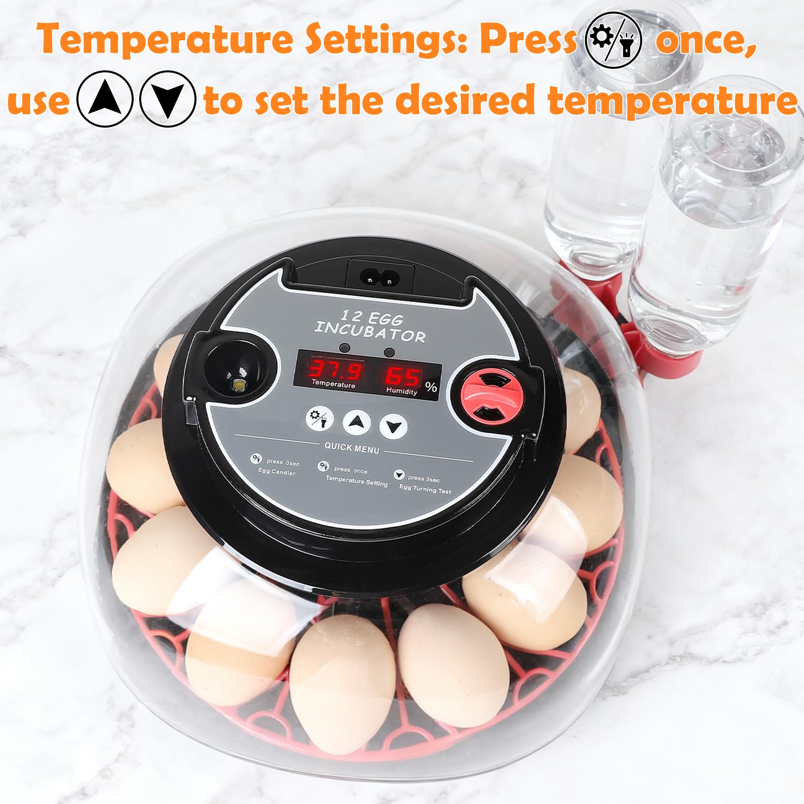EFUTURETIME Incubadora Automática para Huevos de Gallina, Incubadora con Temperatura y Humedad Ajustables para 12 Huevos, con Volteo Automático, Luz de Inspección