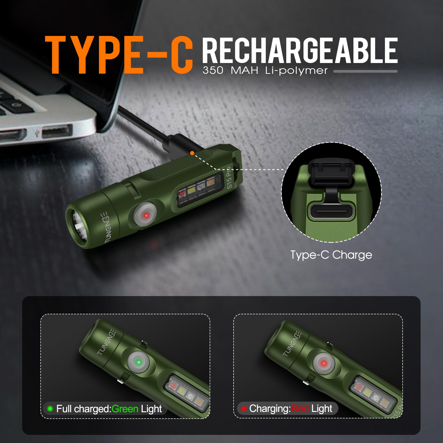 S15Pro Lampe de poche porte-clés rechargeable, 750 lumens haute luminosité, lampe de poche EDC avec clip, mini lumière COB multifonction et 365 nmUV - 11 modes d'éclairage, aimant arrière