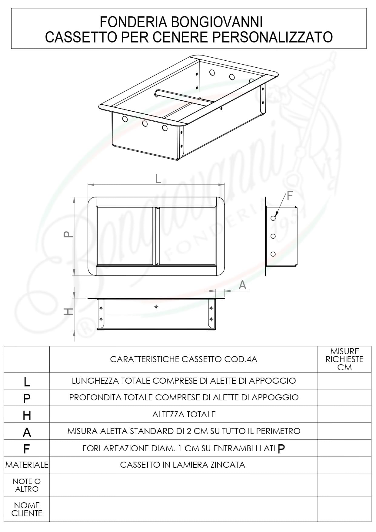 FONDERIA BONGIOVANNI | Cassetto in Lamiera Zincata | Raccolta della Cenere | Cassetto per Camino | Personalizzabile | Attrezzatura Camino | su Misura | Custom | Fuori Standard | Lamiera Zincata