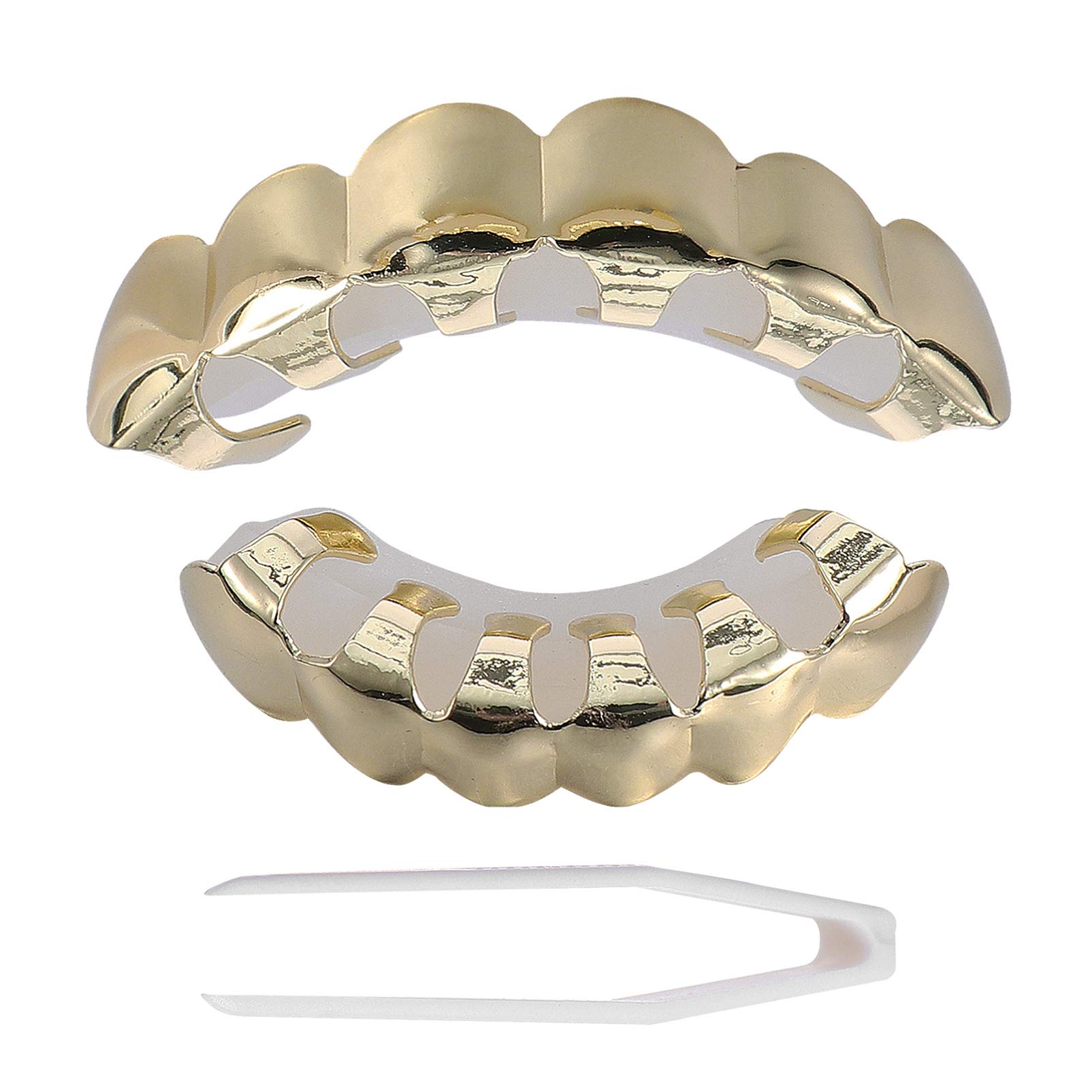 Milisten Golden Hip Hop Vampire Teeth Grills Top and Bottom Face Mouth Vampire Fangs for Your Teeth Hip Hop Jewelry Party Favors