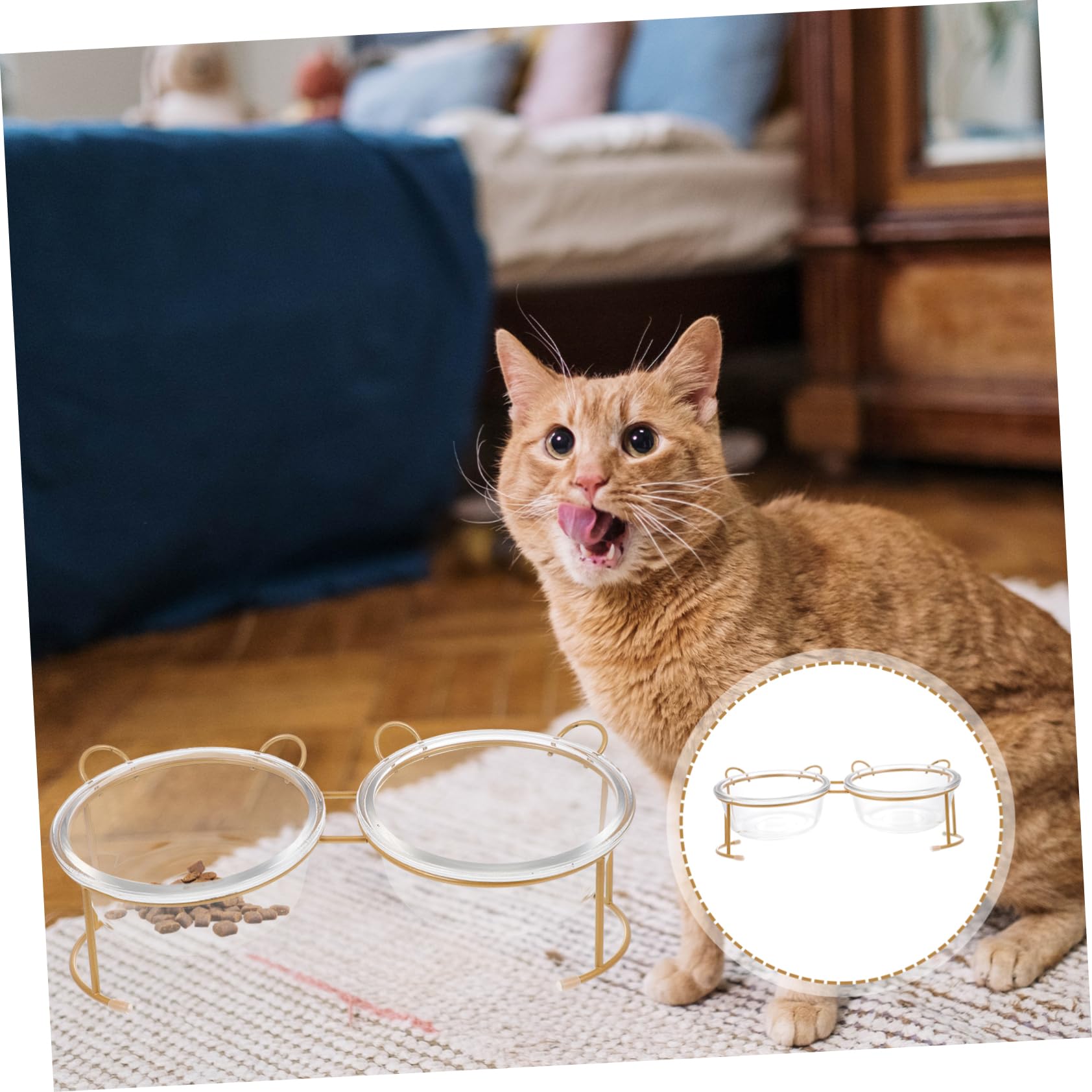 Erhöhter Katzennapf aus Glas mit Eisenständer Doppel Schüssel für Katzen Leicht zu Reinigen Schont die Halswirbelsäule