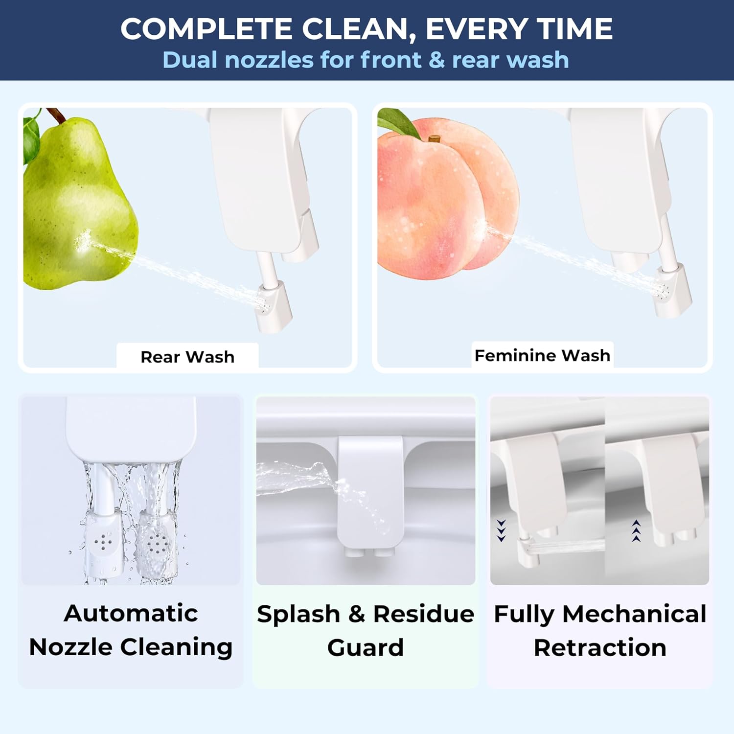 MOBY Bidet Toilet Seat Attachment - Non-Electric, Dual Nozzles with Self-Cleaning, Ultra-Thin Design, Easy 10-Minute Installation, Adjustable Water Pressure, Effortless Cleaning Experience