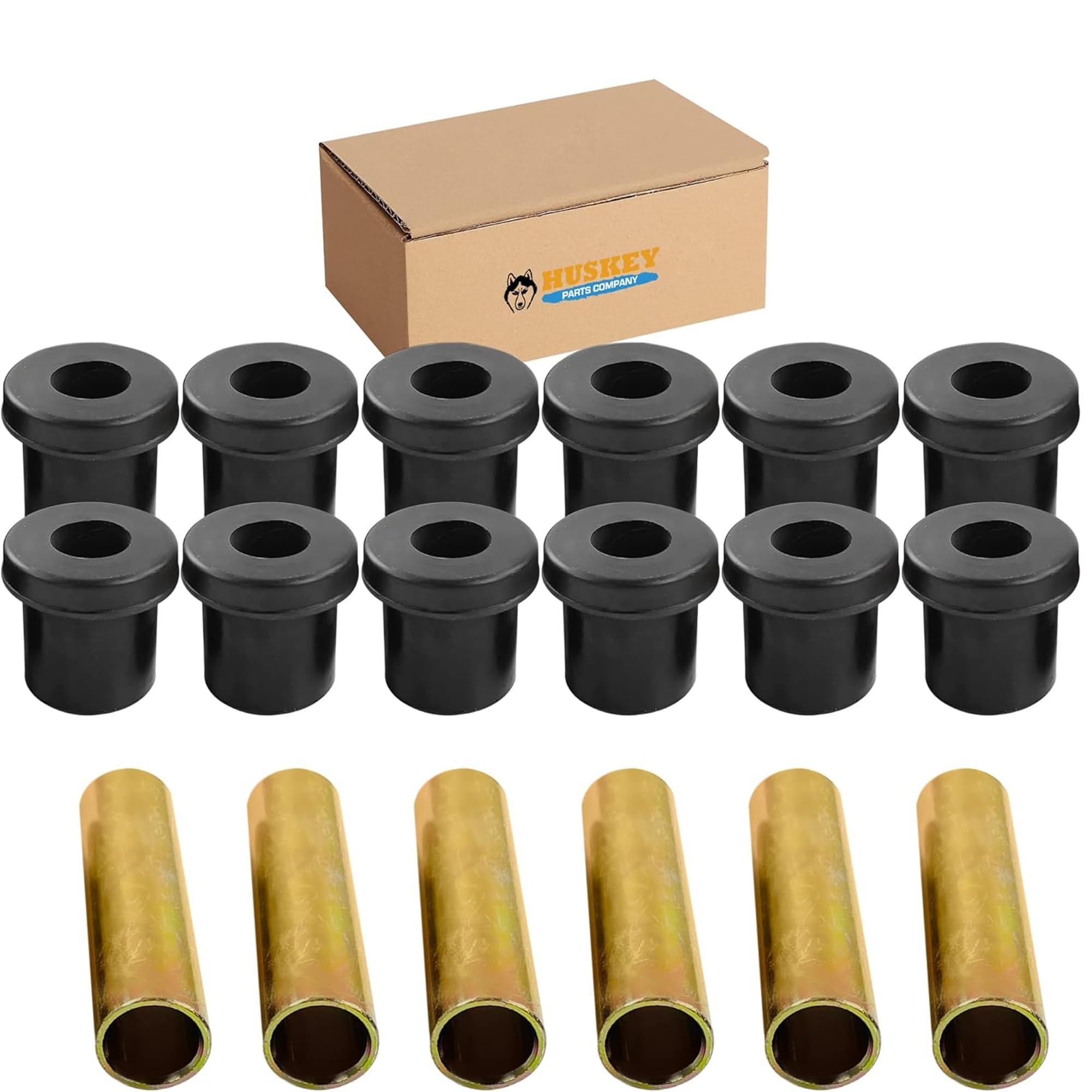 Huskey EZGO TXT Golf Cart Rear Leaf Spring Bushing Kit with 6X Sleeves and 12X Bushings Made of Long Lasting Rubber for 1996-Up. Replaces OEM Sleeve
