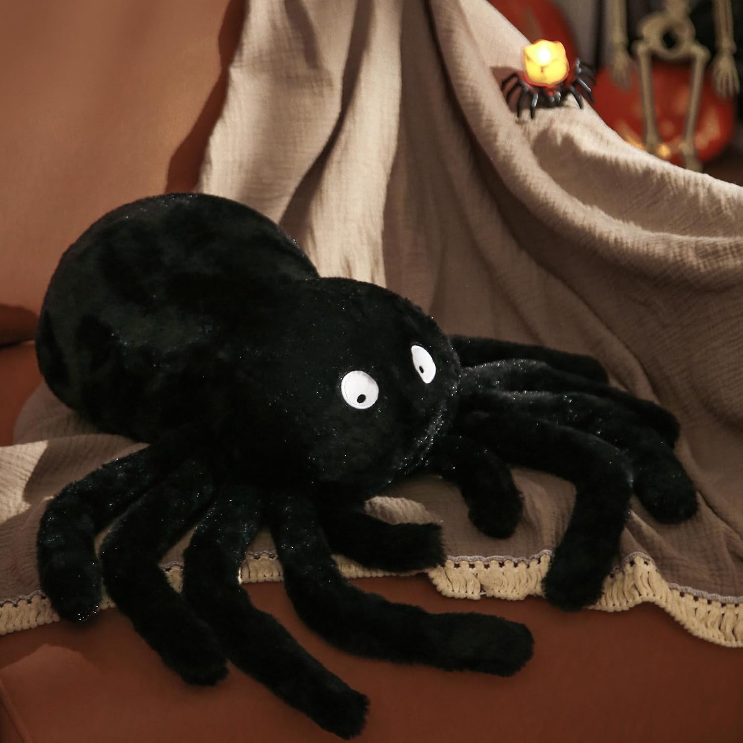 YRXRUS Halloween Spider Pillows, Spider Shaped Throw Pillow for Happy Halloween Decoration, White Plush Gifts, Extra-Large 16x22 in Cute Soft Rabbit Fur Pillow for Fall Pillows