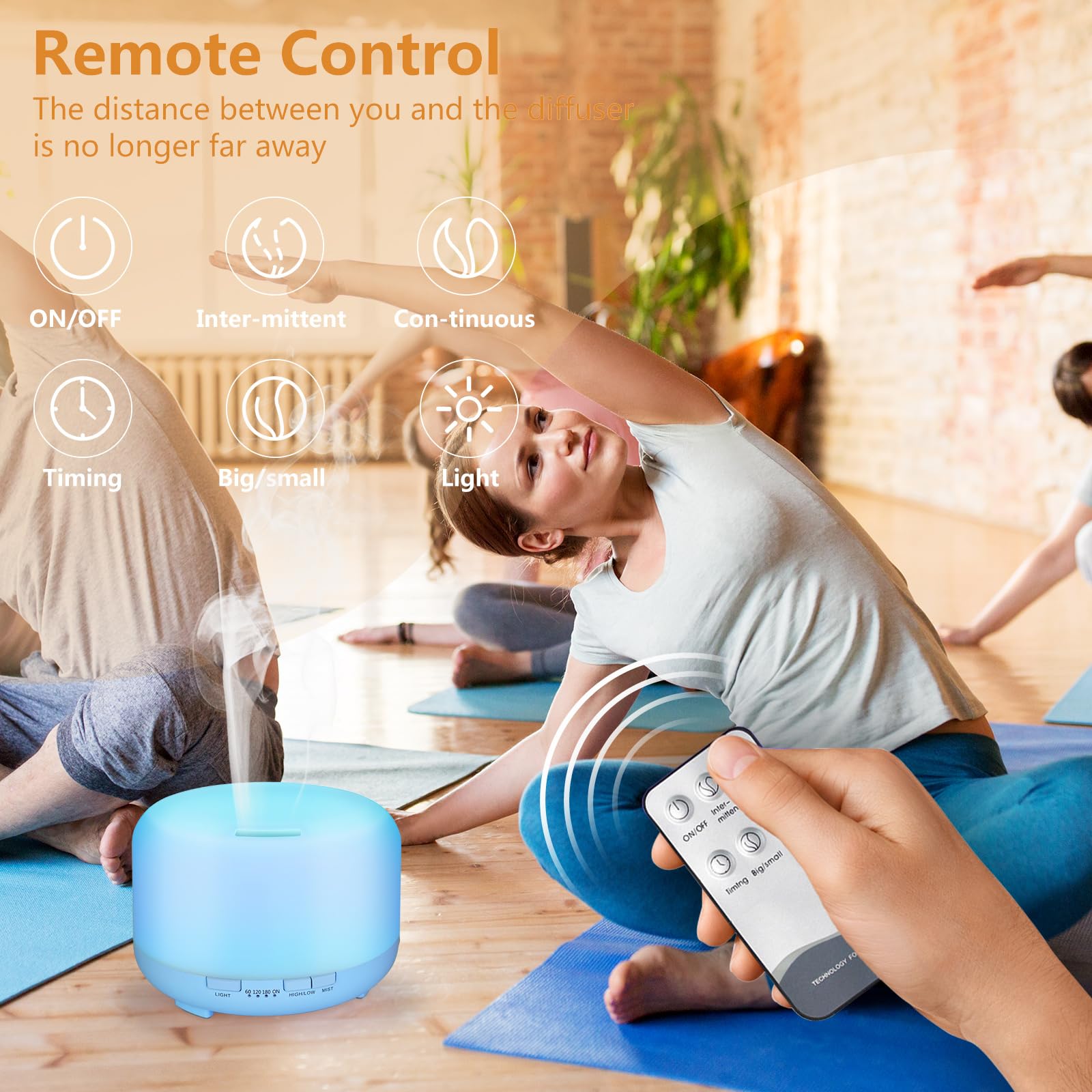 Hianjoo Diffusore di Oli Essenziali 450ml, Umidificatore Ultrasuoni per Aromaterapia Con 7 LED Colori per SPA, Yoga, Camera da Letto (Azzurro)