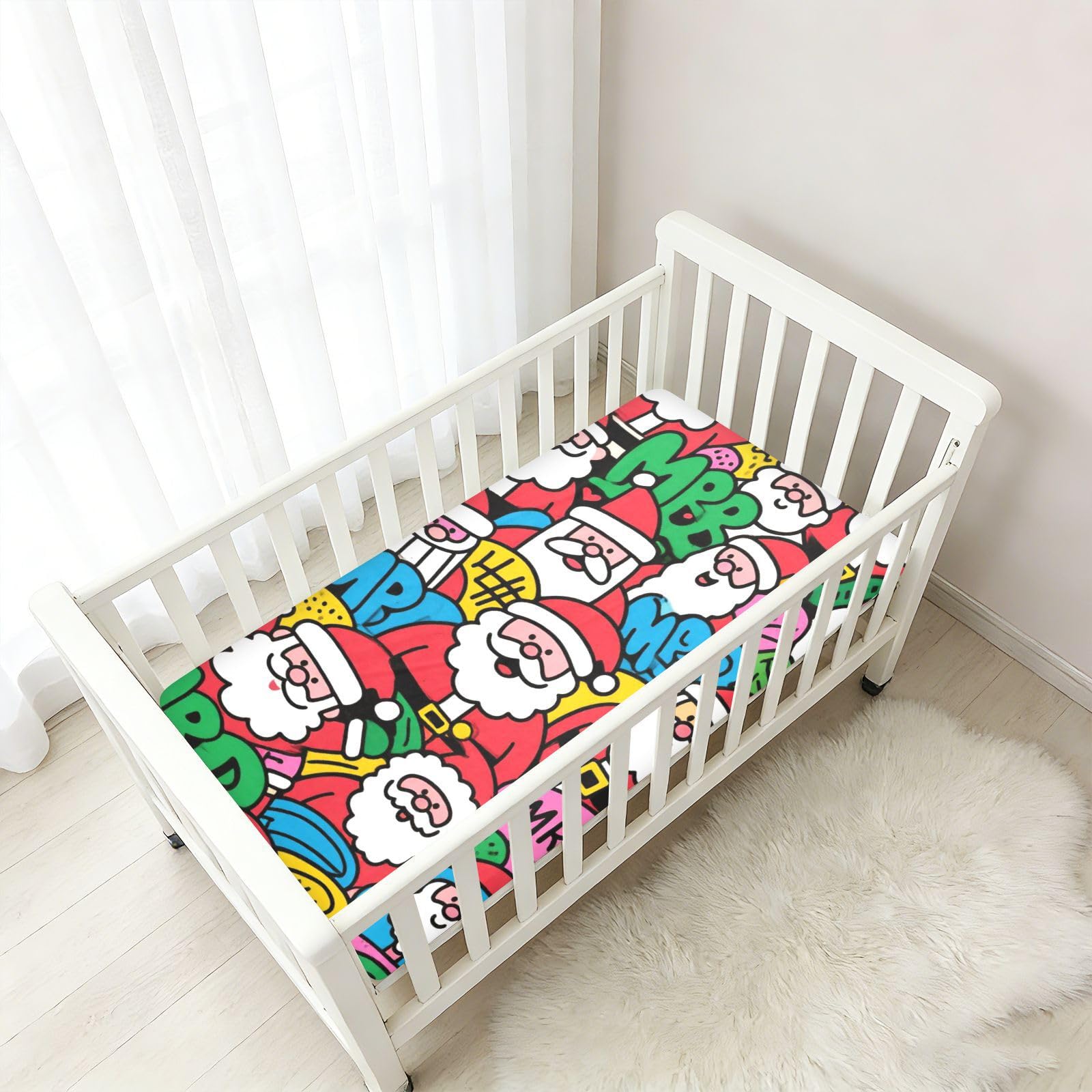 Doodle Santa Lenzuola per culla in cotone morbido e confortevole mussola biancheria da letto per culla per asilo nido, 1 confezione para cama de nin?os