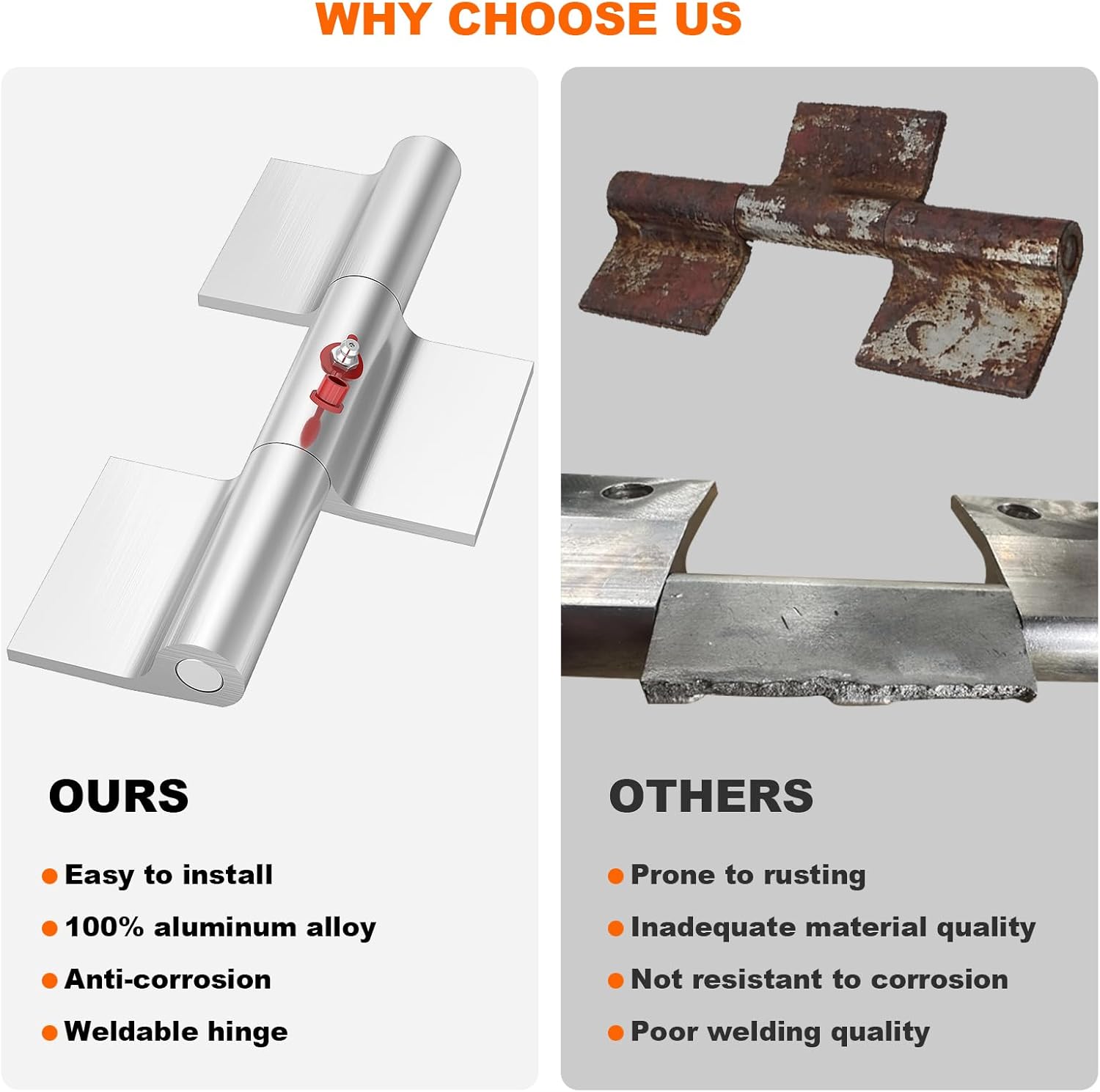 4 Pack 9 Inch Greaseable Weld On Door Hinges for Trailer Ramp Gate, Heavy Duty Aluminum Hinges with Grease Fitting, Truck Utility Trailer Gate Replacement Parts