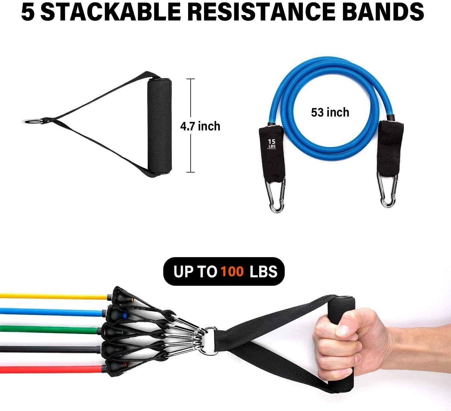 Portzon Resistance Band Set, Workout Bands, Exercise Bands Door Anchor Handle Resistance Training, Convenient, Durable, Exercise Stack-able Up to 100 lbs