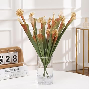 5pcs 17.5" Artificial Carnivorous Pitcher Plant Fake Sarracenia for Vase Bouquet and Home Wedding Festival Decoration.Brown