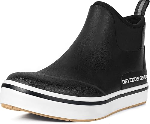 D DRYCODE Rain Boots Men, Waterproof Fishing Deck Boots, Anti-Slip Ankle Rubber Boots, Outdoor Rain Shoes for Mens Boating, Womens Gardening, Size