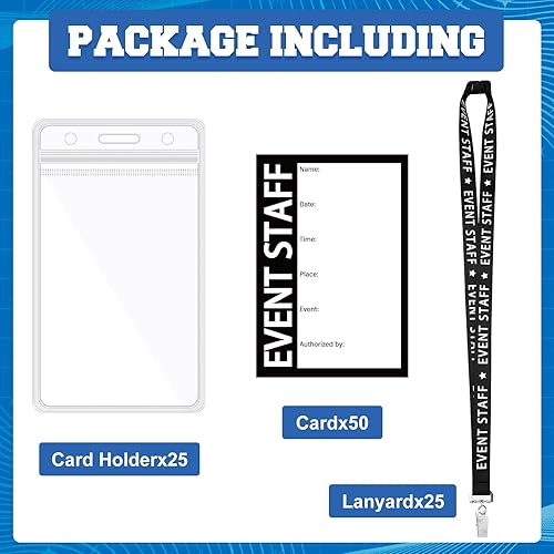 Miniatura 2 de Harloon Juego de 25 cordones negros para personal de eventos con soporte de plástico transparente para tarjetas de identificación para voluntarios