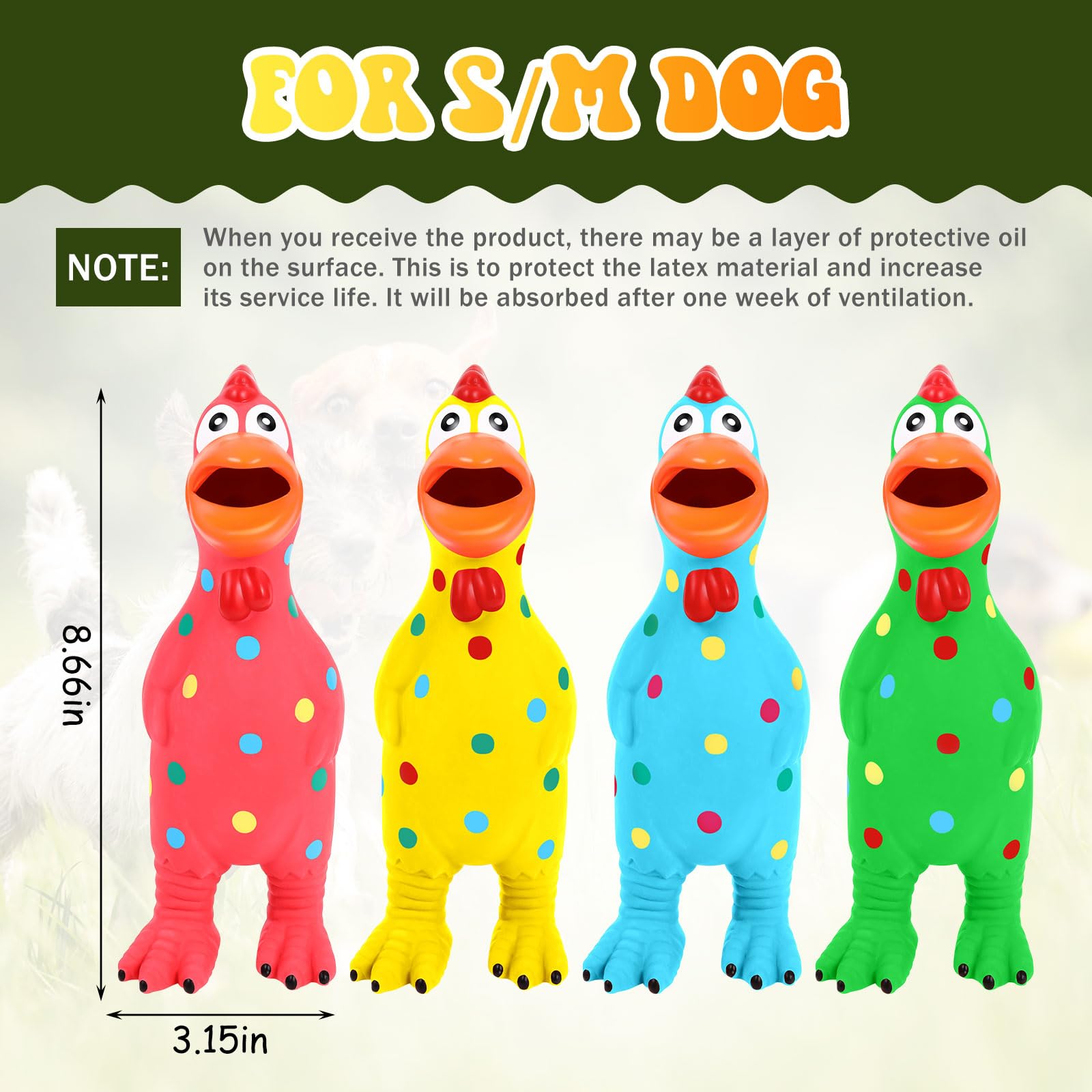 Lot de 4 jouets couineurs en latex pour chien en forme de poule agressifs, charmants et durables pour chiens de petite, moyenne et grande taille