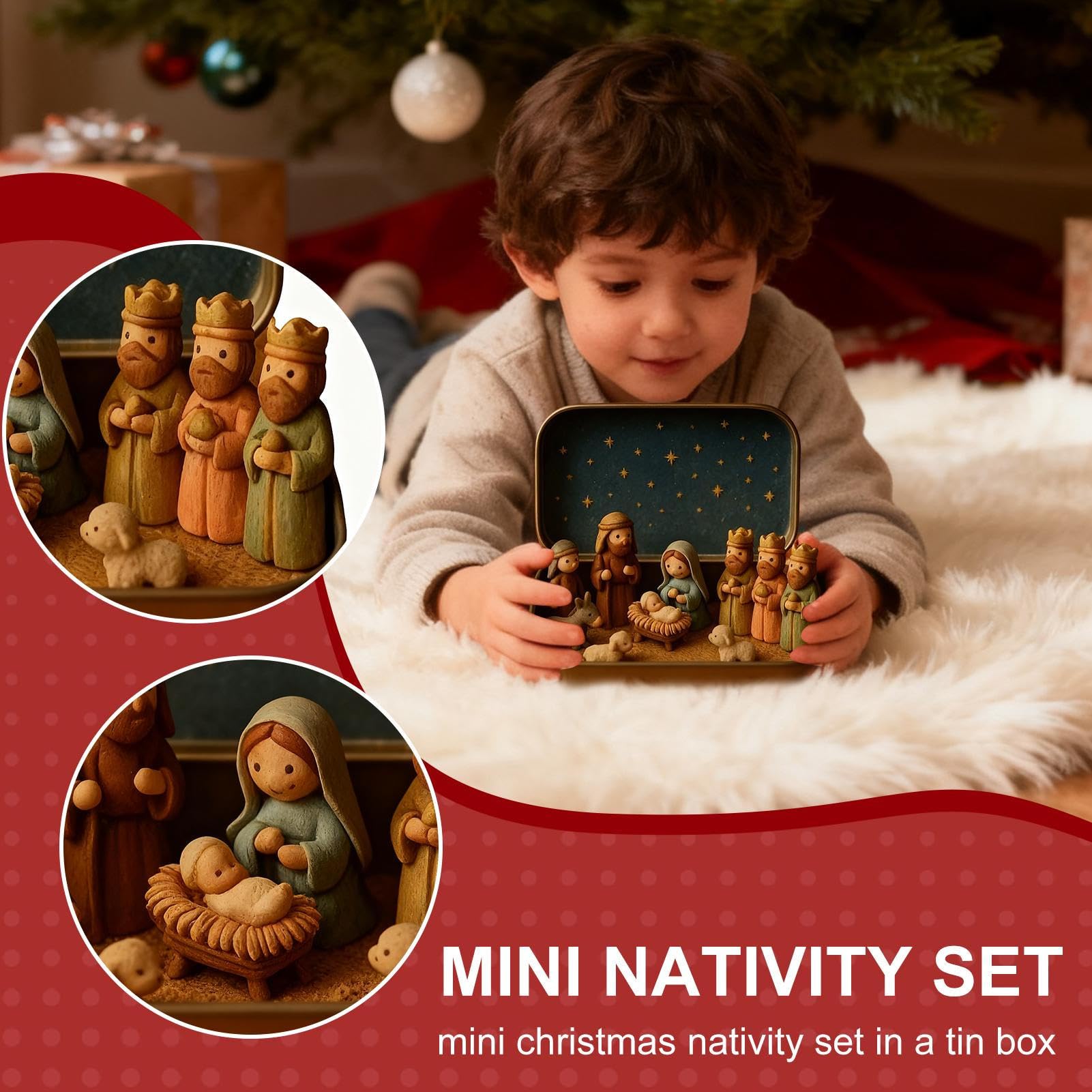 13x2,5x8cm Belen Navideño Decorativo, Figura para Nacimiento De Navidad, Decoración Belén De Navidad, Pequeño Belen En Caja De Lata, Decoración del Nacimiento De Jesús De Tamaño De Bolsillo