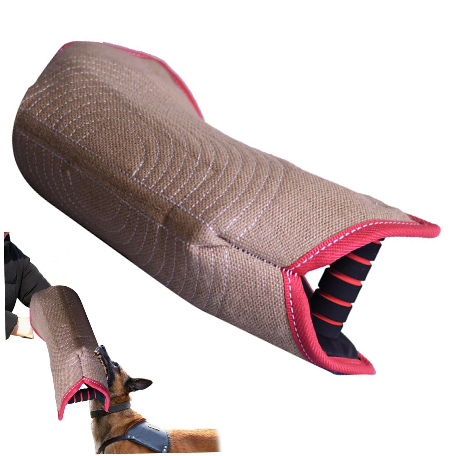 Manga de mordida de perro 13x8x5.5in manga de mordida de mordida de lino resistente a la manga de entrenamiento para perros con 2 mango auxiliar de entrenamiento interactivo de entrenamiento de morde