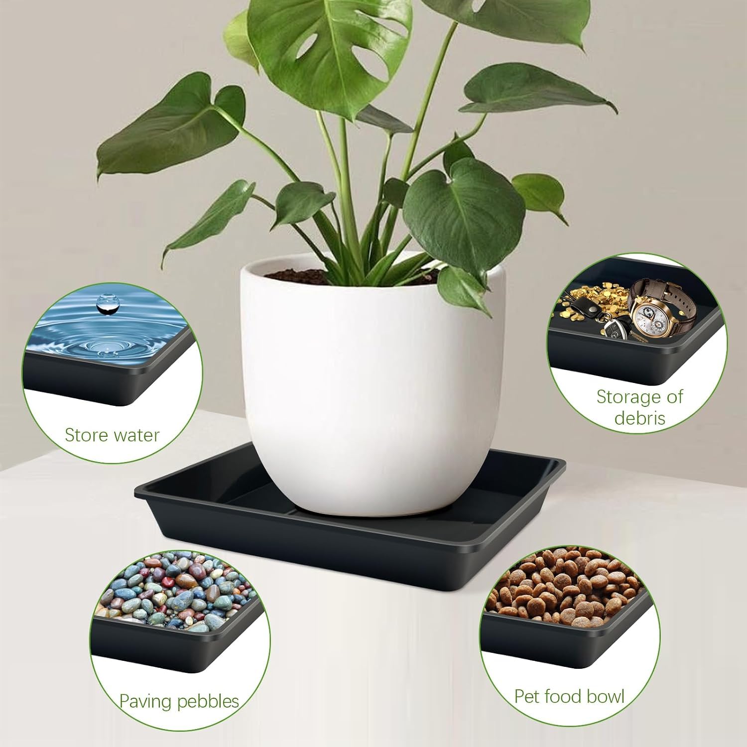 Sottovaso quadrato per piante, 30,5 cm, nero, durevole e spesso, in plastica, per raccogliere l'acqua, per interni ed esterni, confezione da 6