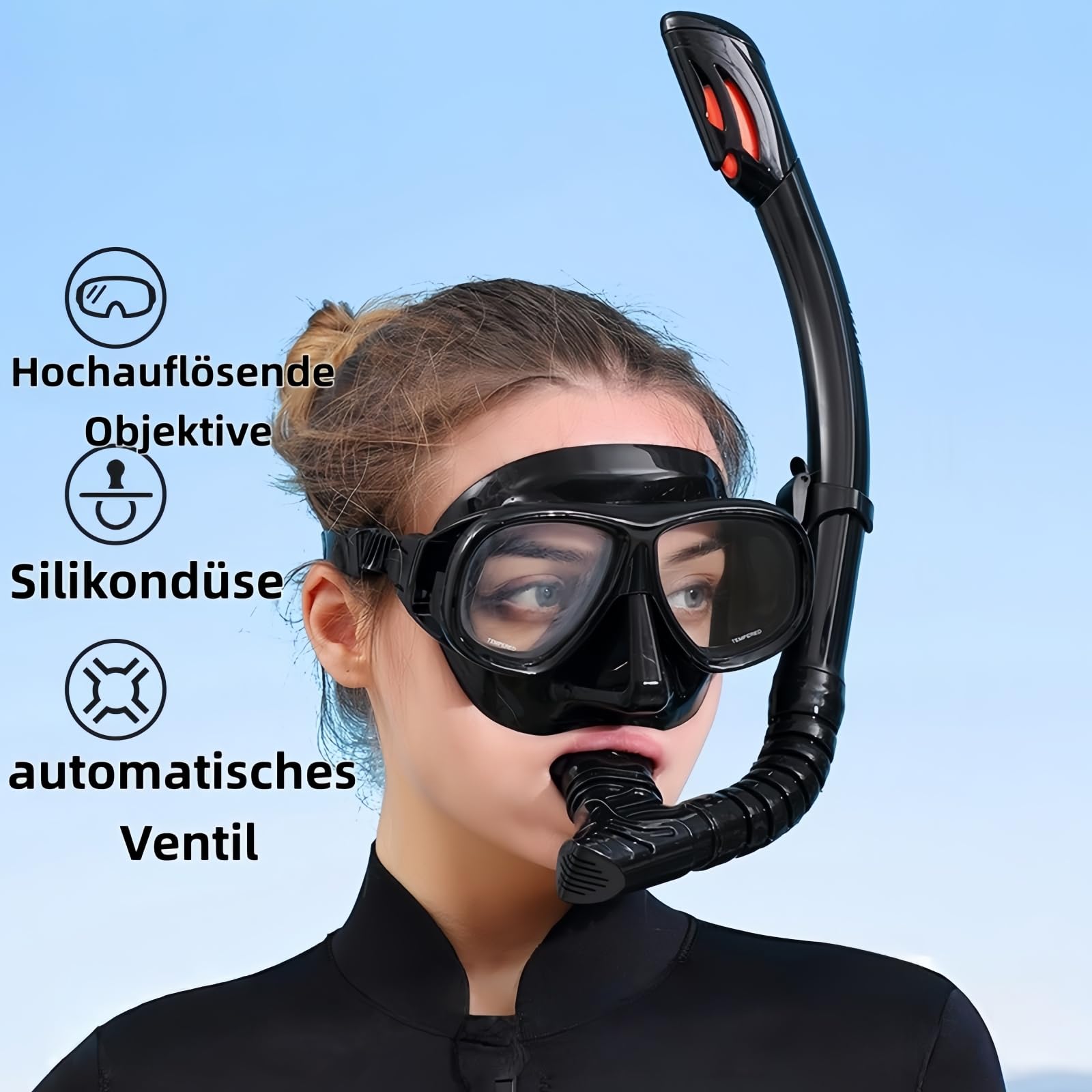 Juego de esnórquel con tubo y gafas de buceo, seco para buceo y snorkeling, cristal templado unisex