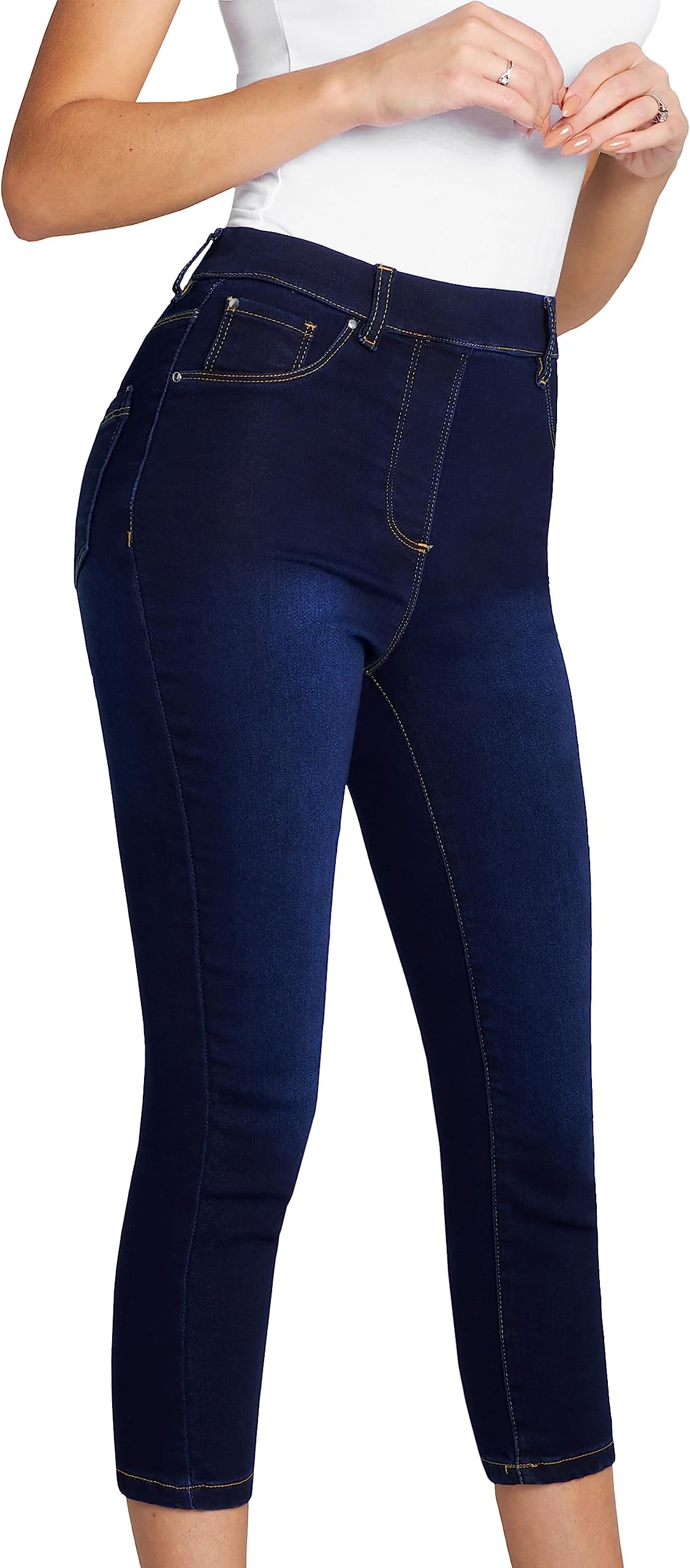Womens Cropped Jegging Jeans, 3/4 Length High Waist Denim Leggings