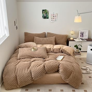 ZIQINPSQ Textured Fiber Down Duvet Cover Set, Duvet Cover 3 Piece Fluffy Bedding Set, Long Down Duvet Cover Set,Soft and Breathable Duvet Cover Set for All Season. Brown, Twin