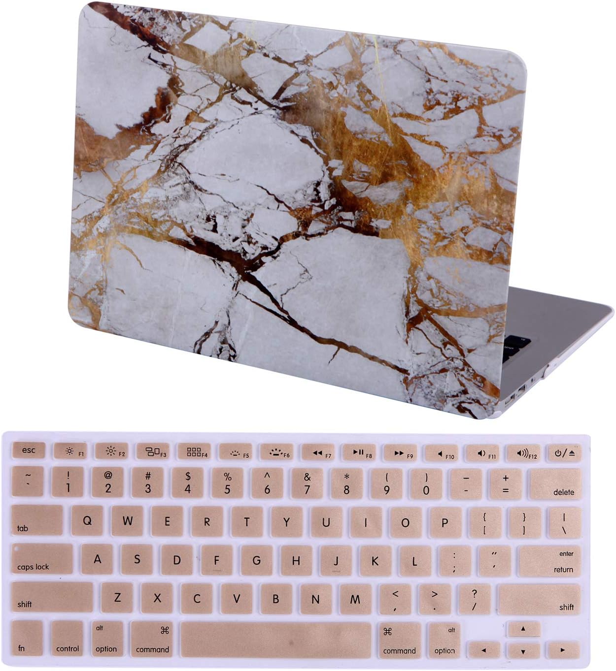 HDE MacBook Air 13 inch Case - Hard Shell Cover Keyboard Skin Fits Previous Generations A1466 A1369 (2008-2017) - White and Gold