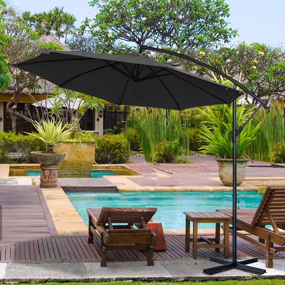 LARS360 Ombrelloni da Giardino per Esterno Gazebo Piscina Giardino Terrazzo, Colore Antracite ø350cm Alluminio Poliestere Parasole con Base a Croce, Protezione UV Impermeabile