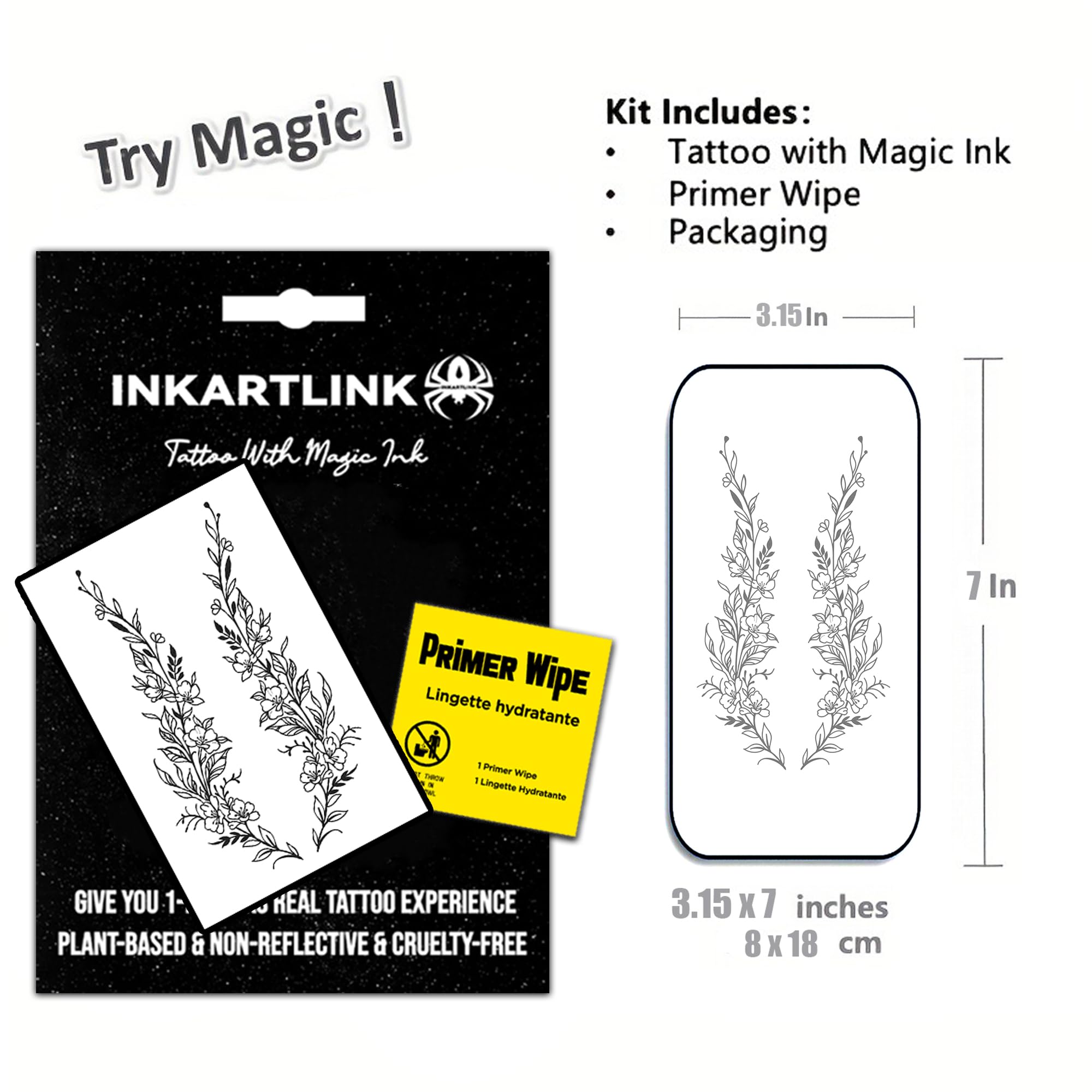 INKARTLINK Semi Permanent Tattoo, realistic flower tattoo, niche, lasts 7-15 days, suitable for boys and girls, waterproof and non-reflective, exquisite packaging, unique design (Flower vine)