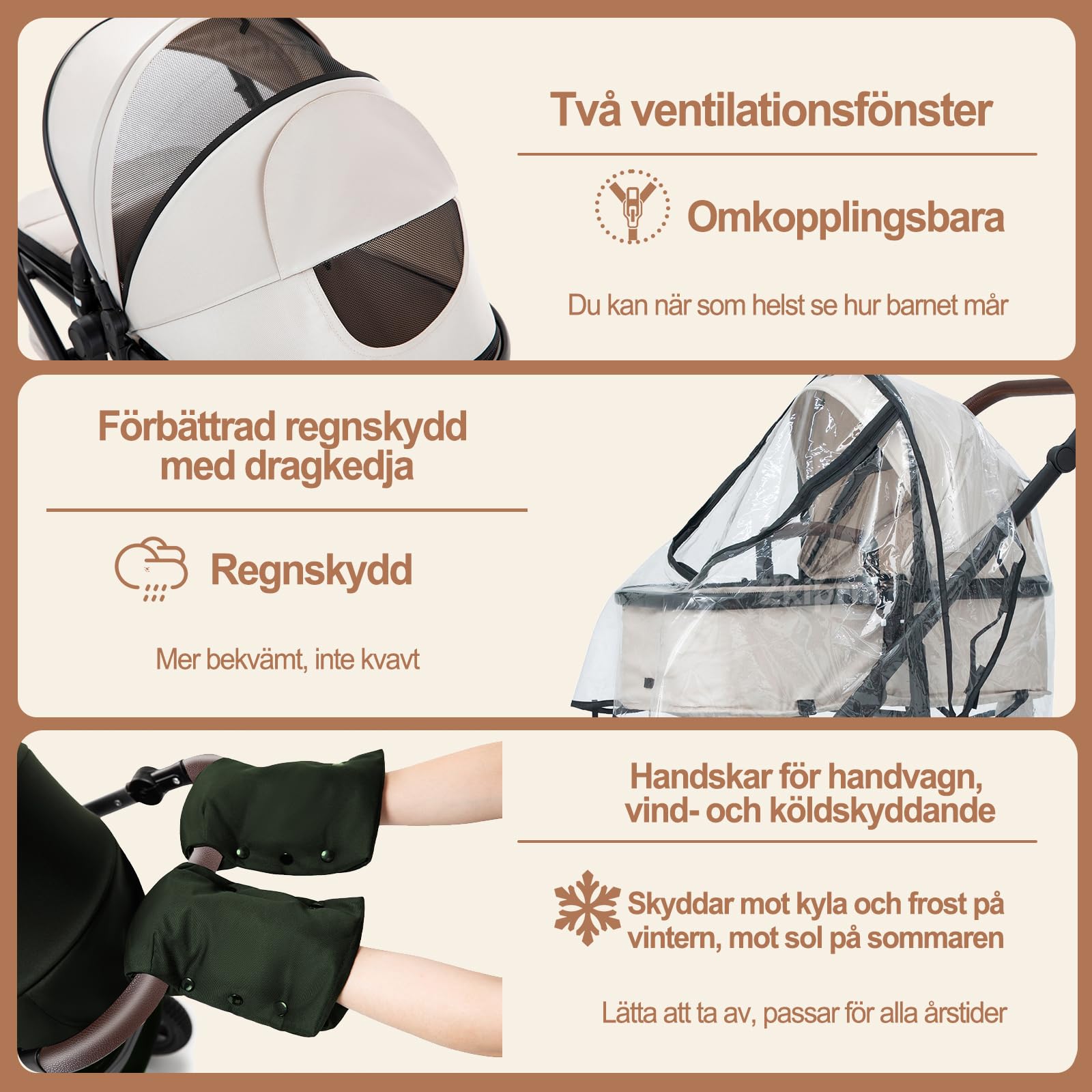 Zkiprm Poussette 3-en-1, Système de Voyage Avec Siège Auto, Landau et nacelle, Accoudoirs Réglables, Habillage pluie,Gant, Moustiquaire, Châssis en aluminium, Landau à profil haut pour 0-4 ans, Gris