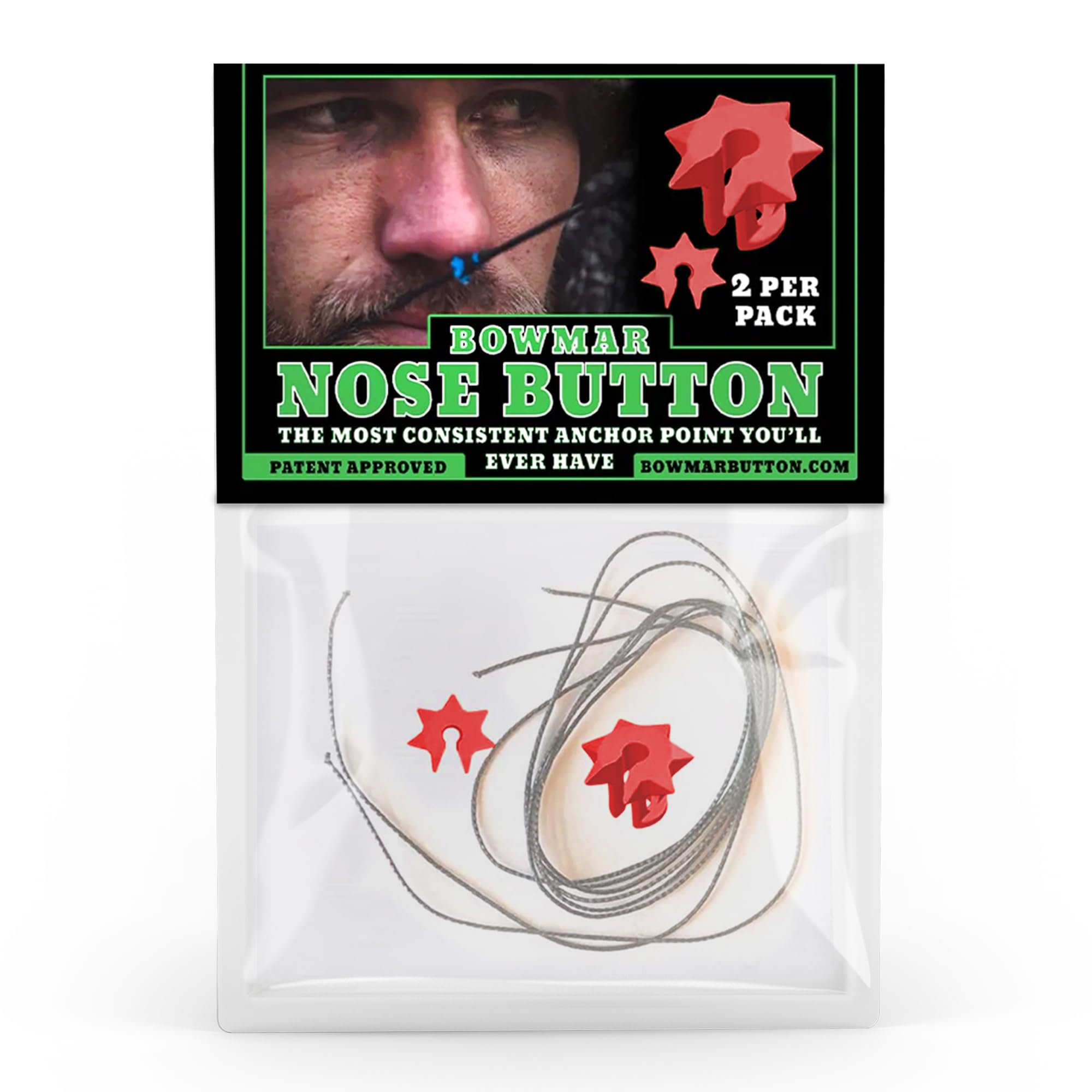 Bowmar Archery Nose Button, Extremely Light Weight, Creates Consistent Anchor Point, Two Sizes Included (Red)