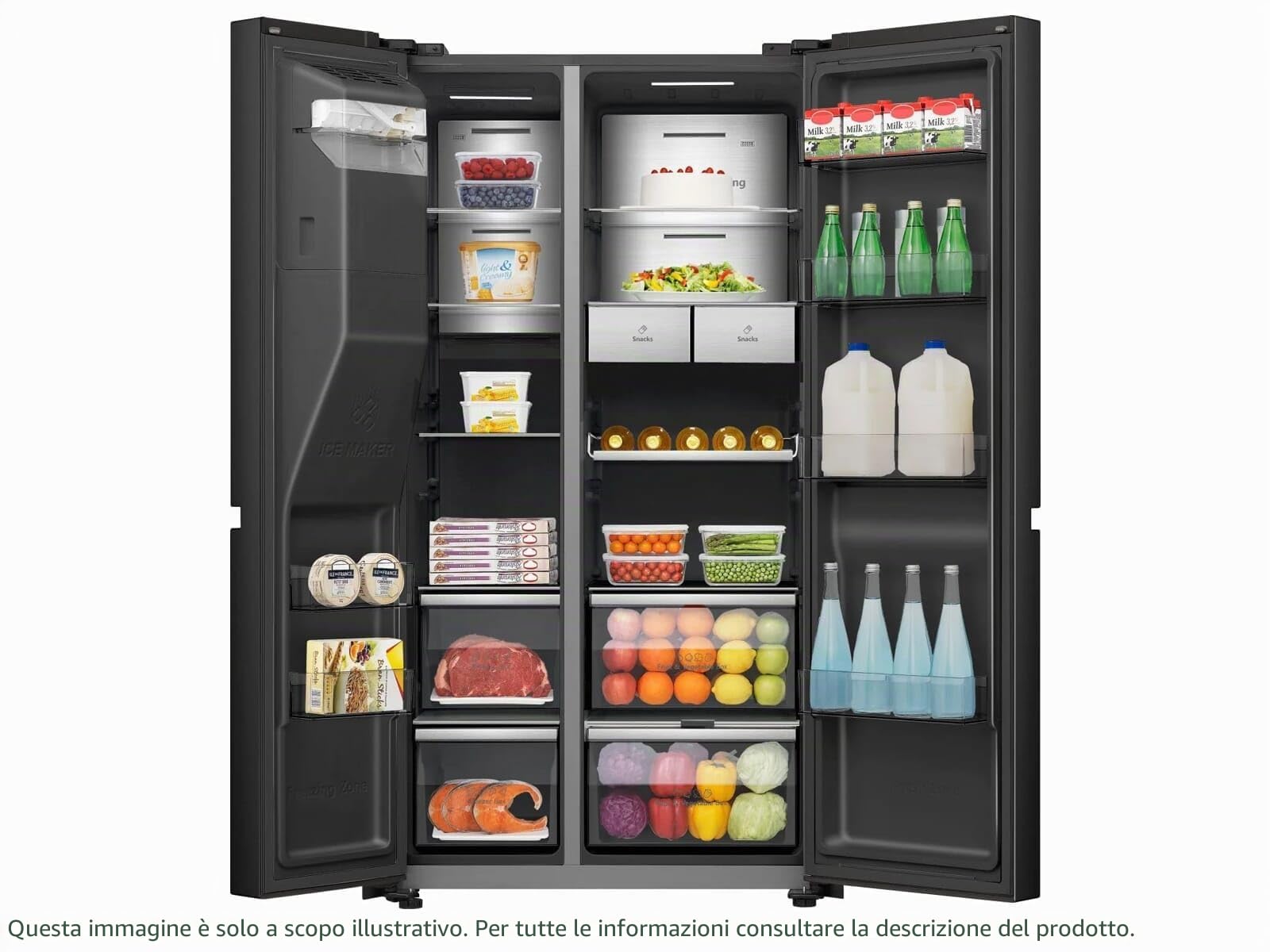 Hisense RS9P628GPFE frigorifero con congelatore indipendente / 614L/ 38dB/ EEK: E/ConnectLife Hub/Dispenser di ghiaccio e acqua/Protezione antibatterica/Message Board/Grande capacità, L x P x P: 91 ×