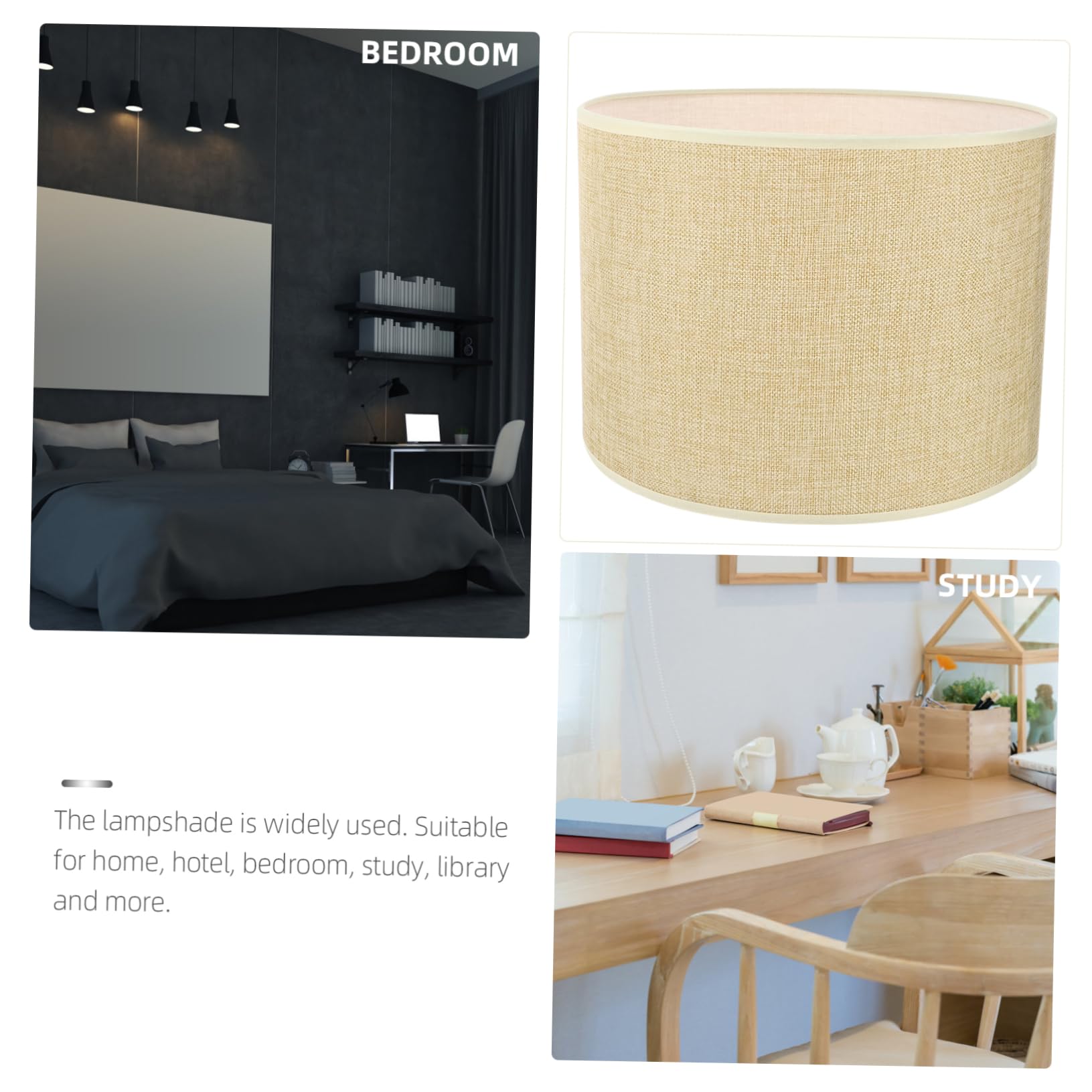 Zylindrischer Lampenschirm Stabil Beige, für E27, aus Leinen