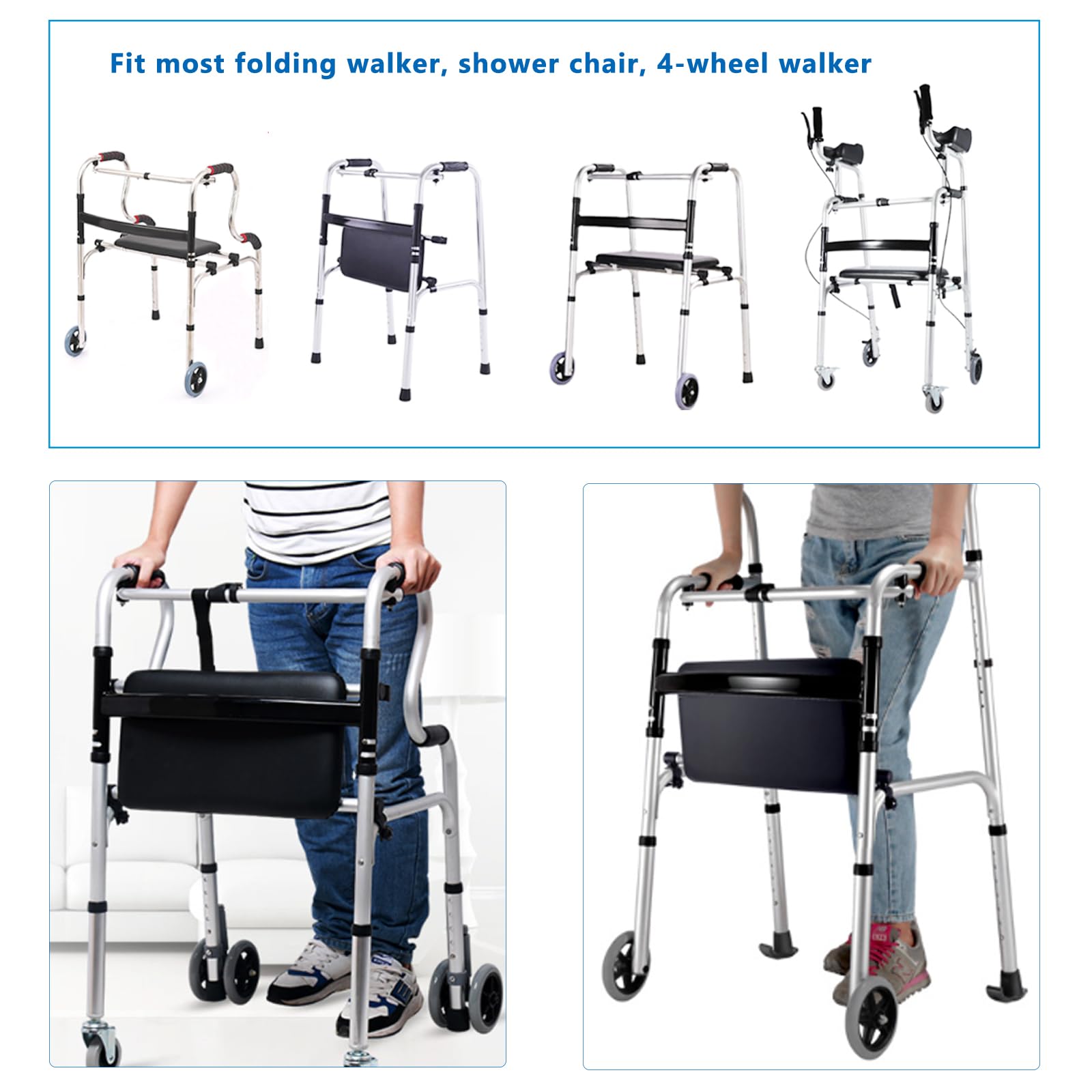 Sedile pieghevole per deambulatore attaccabile - Sedile regolabile per deambulatori, altezza 20"–24", supporta fino a 250 libbre