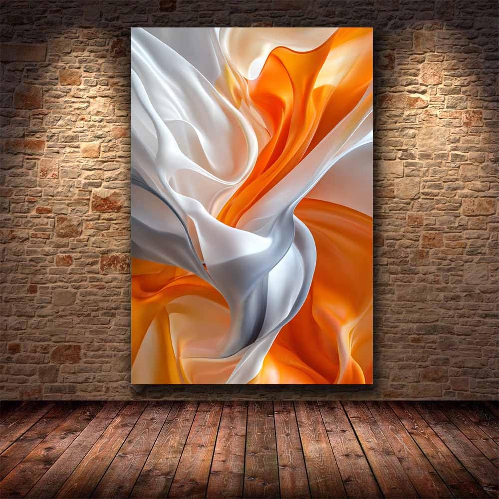 QUSAAOU Muralo Orange Silber Fließende Seide Stoff Modern Leinwandbild Abstraktion-Motiv- Bild FüR Wohnzimmer, Schlafzimmer, BüRo, Restaurant-Wandbild Wanddeko Modern(Orange)-70x100cm Ungerahmt
