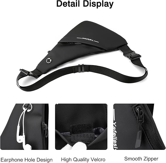 FANDARE Ultra-light Sling Chest Bag One Shoulder Bag Double-sided Crossbody Backpack Men with Earphone Hole for Outdoor Travel Work Hiking Running Indoor Activities Daypacks Black