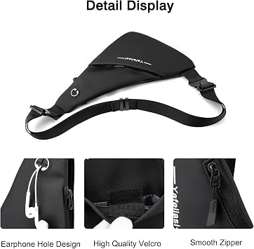 FANDARE Ultra-light Sling Chest Bag One Shoulder Bag Double-sided Crossbody Backpack Men with Earphone Hole for Outdoor Travel Work Hiking Running Indoor Activities Daypacks Black