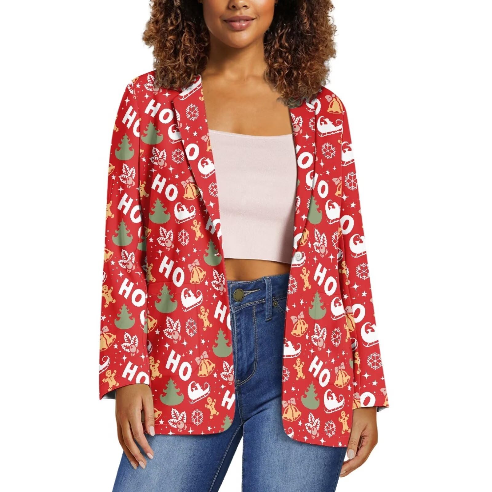Womens Plus Size Blazer Lightweight Slim Fit Notched Lapel One Button Suit Jacket with Pockets for Business Casual