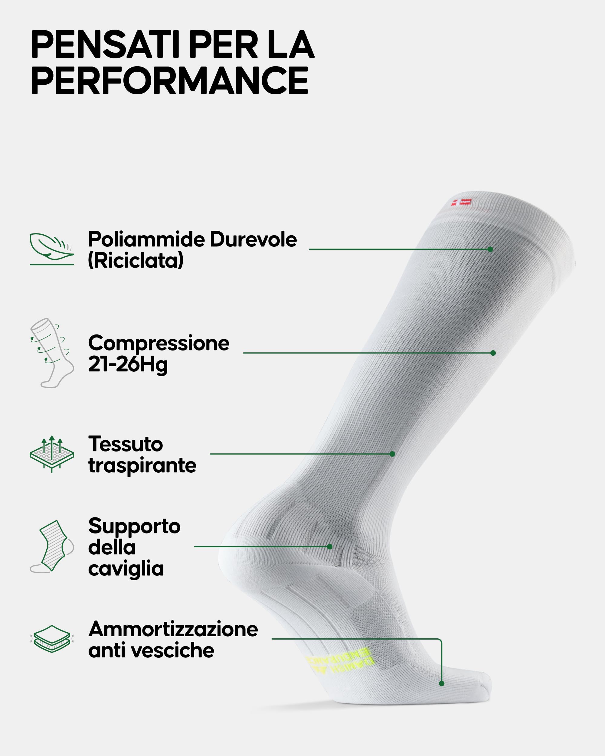 DANISH ENDURANCE Calze Compressione Graduata Donna e Uomo 21-26mmHg, Gambaletti, Calze Compressive per Recupero, Circolazione, Viaggi, 1 Paia