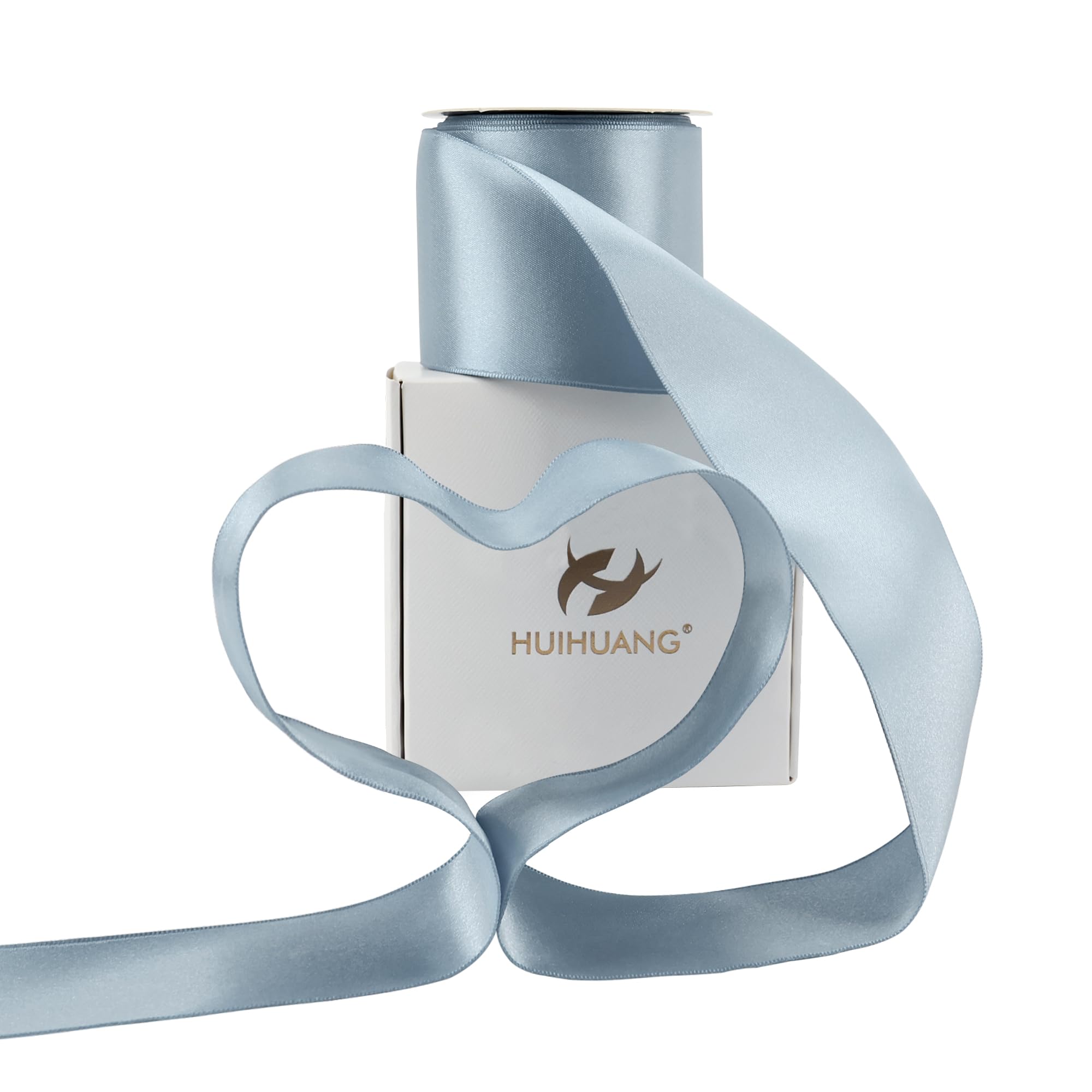 HUIHUANG Nastro di raso blu polveroso con filo metallico, 6,3 cm, nastro di raso double-face con bordo metallico per fiocchi, fiori, confezioni regalo, ghirlande, decorazioni per baby shower,