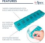 Apex 7 Day Bubble Lok Weekly Pill Organizer, Weekly Pill Organizer, Daily, Easy-Open, See-Through Lids, Organize Medication or Vitamins, Green