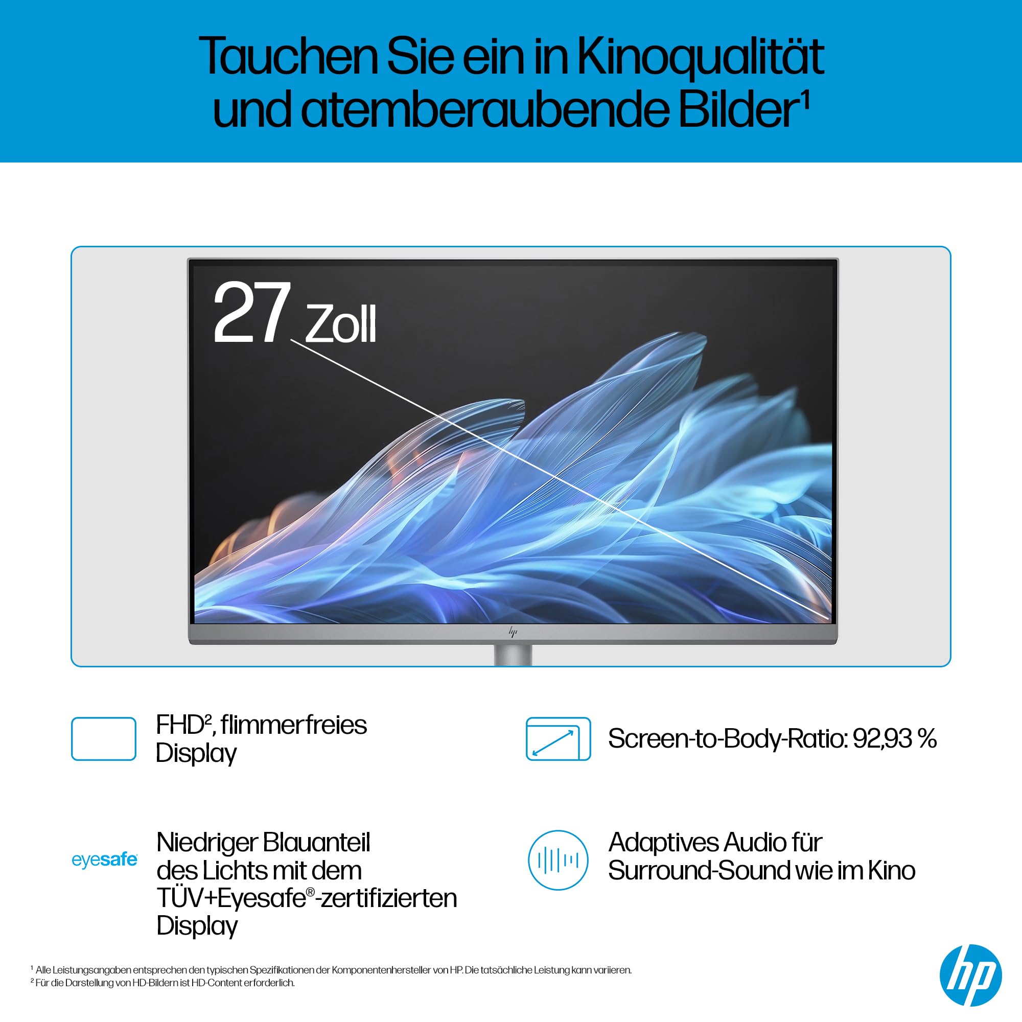 HP OmniStudio X 27-cs0273ng All-in-One KI PC, 27 Zoll Entspiegeltes FHD-Display, Intel Core Ultra 7 155H, 16 GB DDR5-SDRAM, 1 TB SSD, Intel Arc Graphics, Windows 11 Home, QWERTZ Tastatur, Silber