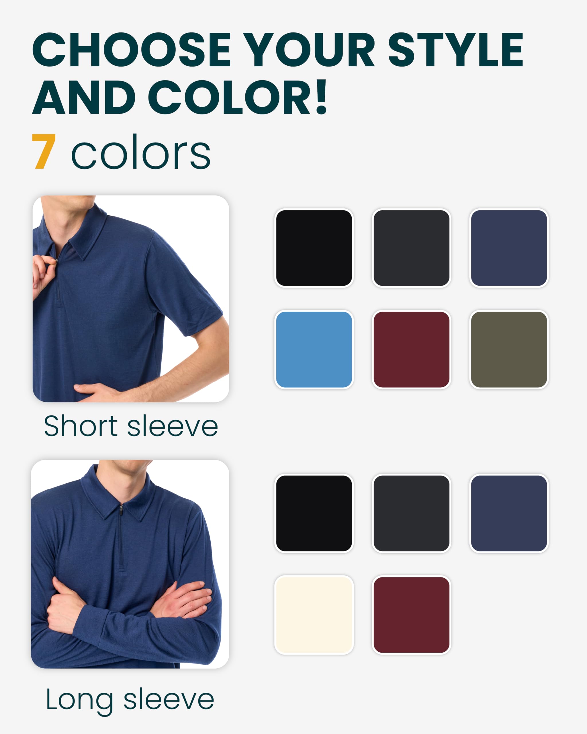 Merino.tech 100% Chemise Homme Merinos à Col Polo Zip – Bureau et Plein Air