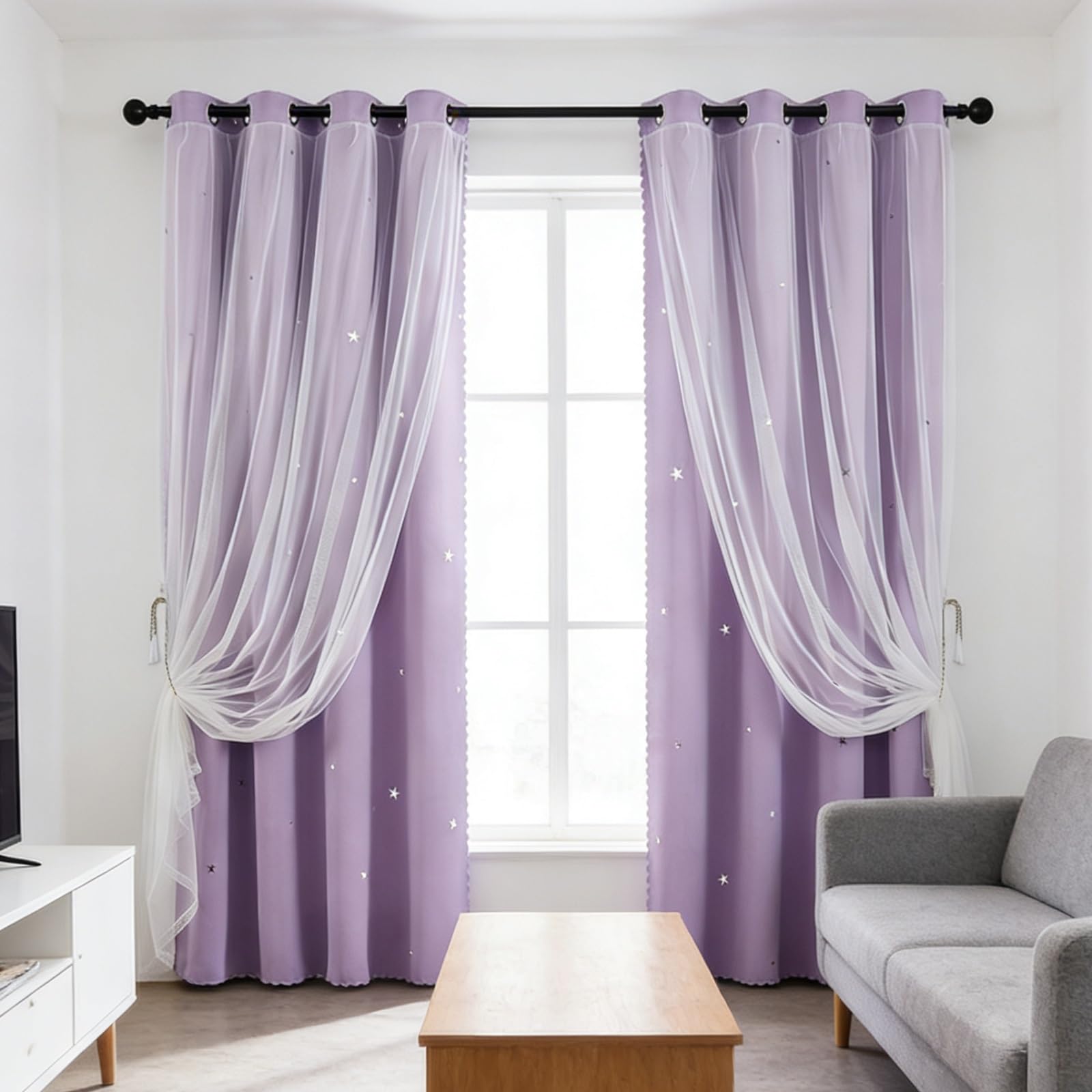 Zasłony Zaciemniające 220 x 250 cm Dwuwarstwowe, Pogrubione, Chroniące Przed Zimnem I Światłem, Redukujące Hałas Aksamitne Zasłony Do Sypialni Do Sypialni I Kuchni, Fioletowy