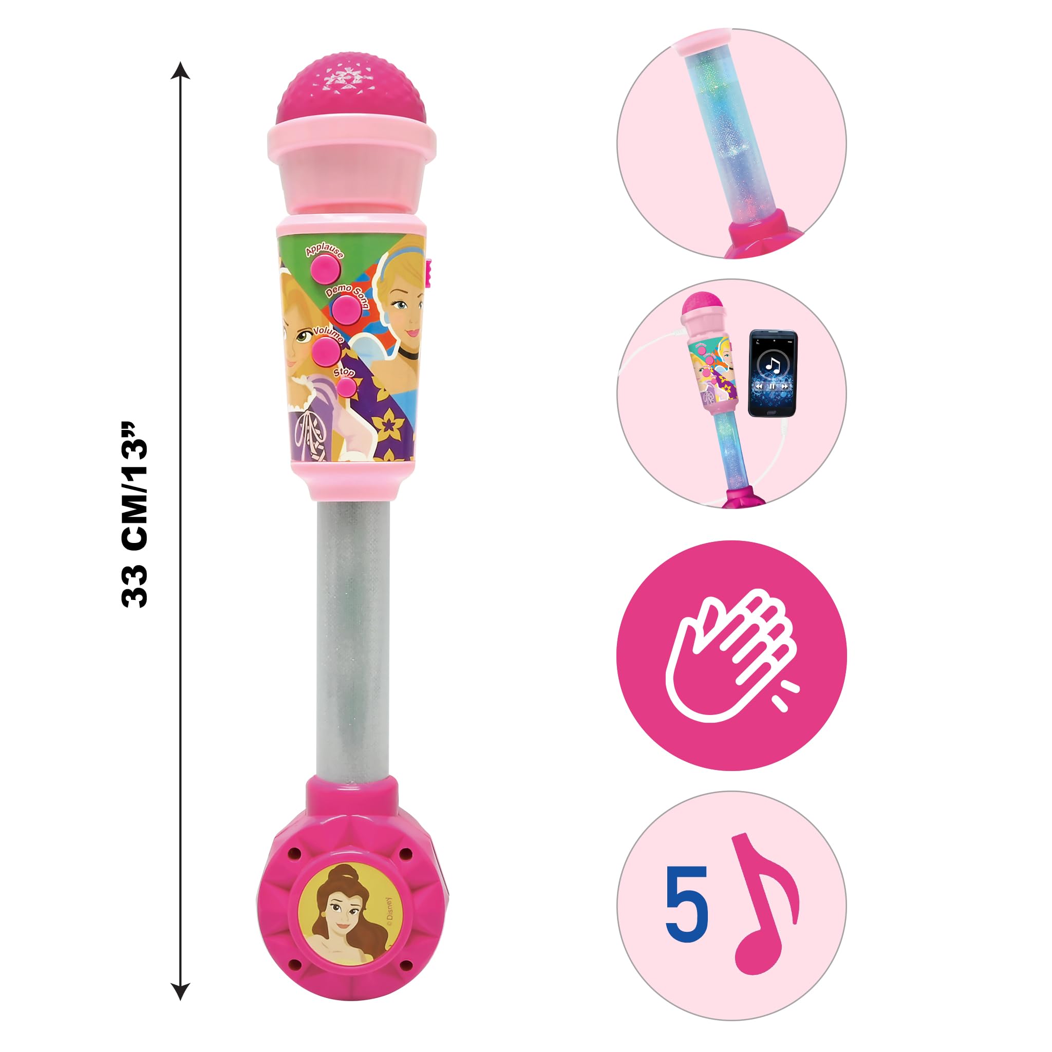 LEXIBOOK, Disney Princess, Luminous Microphone for children Musical Toy, Built-in speaker, Light effects, Aux-in socket, Pink, MIC90DP - Image 2