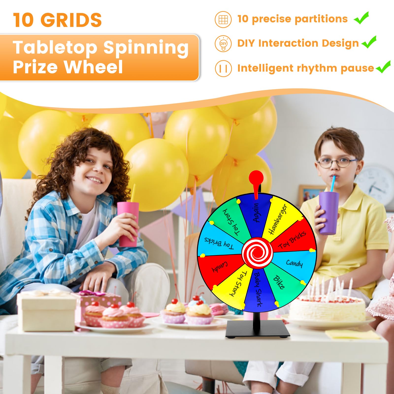 YLMFTNU Tabletop Spin Prize Wheel, Erasable Tabletop Roulette Spinner, Spin Wheel for Prizes with Stand, DIY Interactive Spin Wheel with Board Eraser and Pen, Doodle Game Spinner for Carnival Party