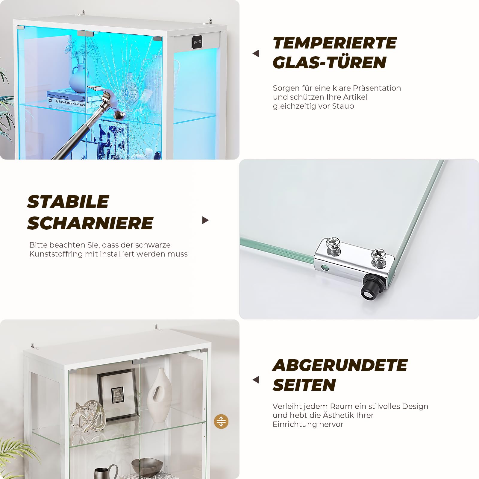 BROTTAR Vitrine mit Glastüren und 3-Farbiger LED-Beleuchtung