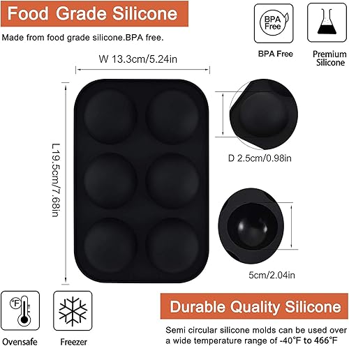 Miniatura 4 de NUFR Molde de silicona de 6 agujeros semiesferas medias de silicona 4 unidades molde de silicona para hornear chocolate caliente bomba caramelo